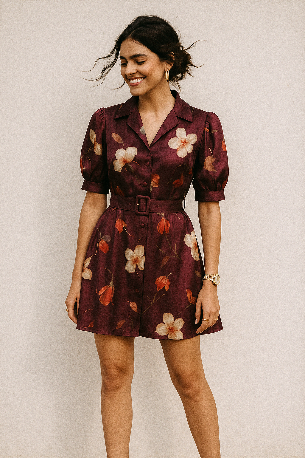 Shiny Red Tulip With Cherry Blossom Flower Digital Printed Fabric - Kora Silk