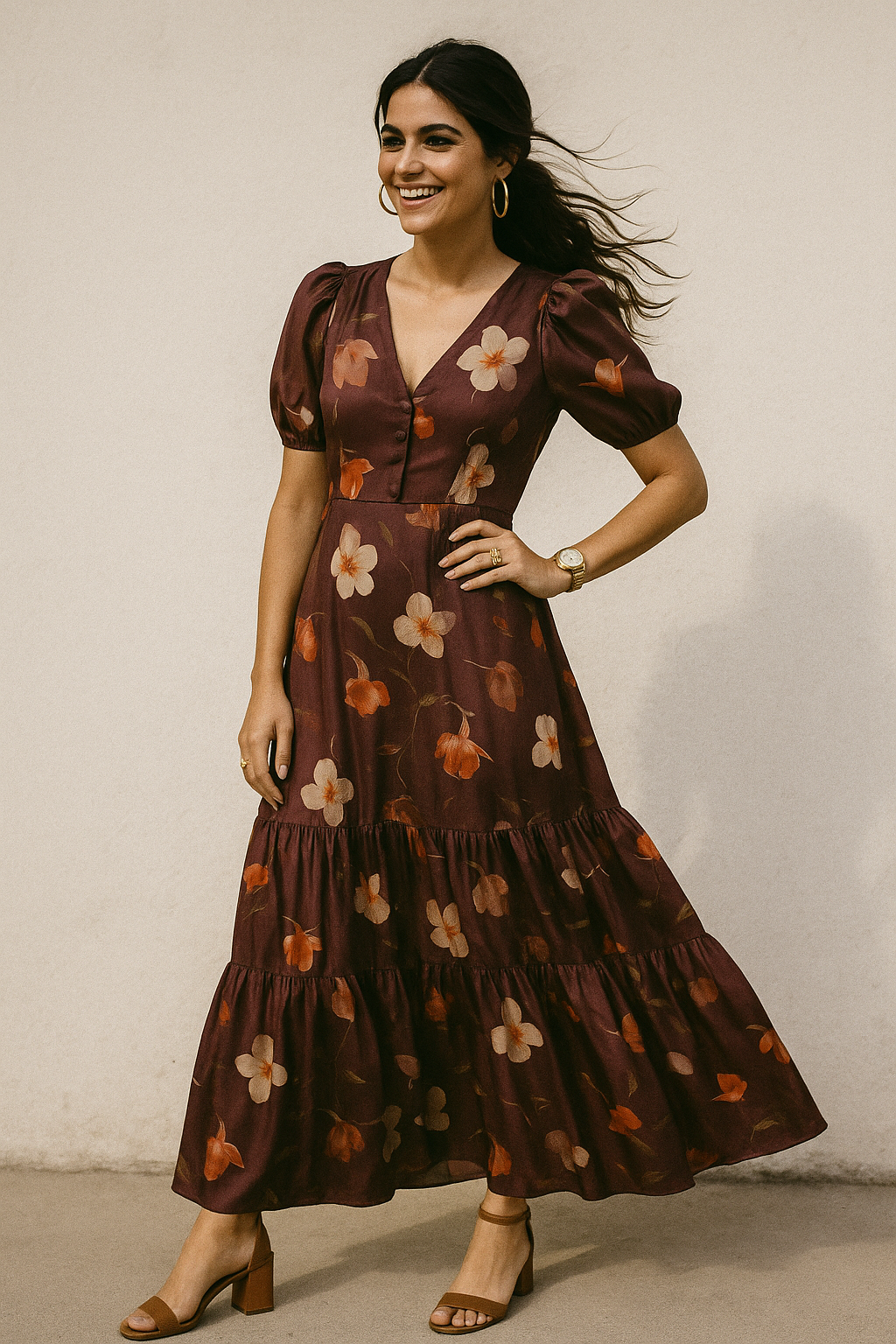 Shiny Red Tulip With Cherry Blossom Flower Digital Printed Fabric - Kora Silk