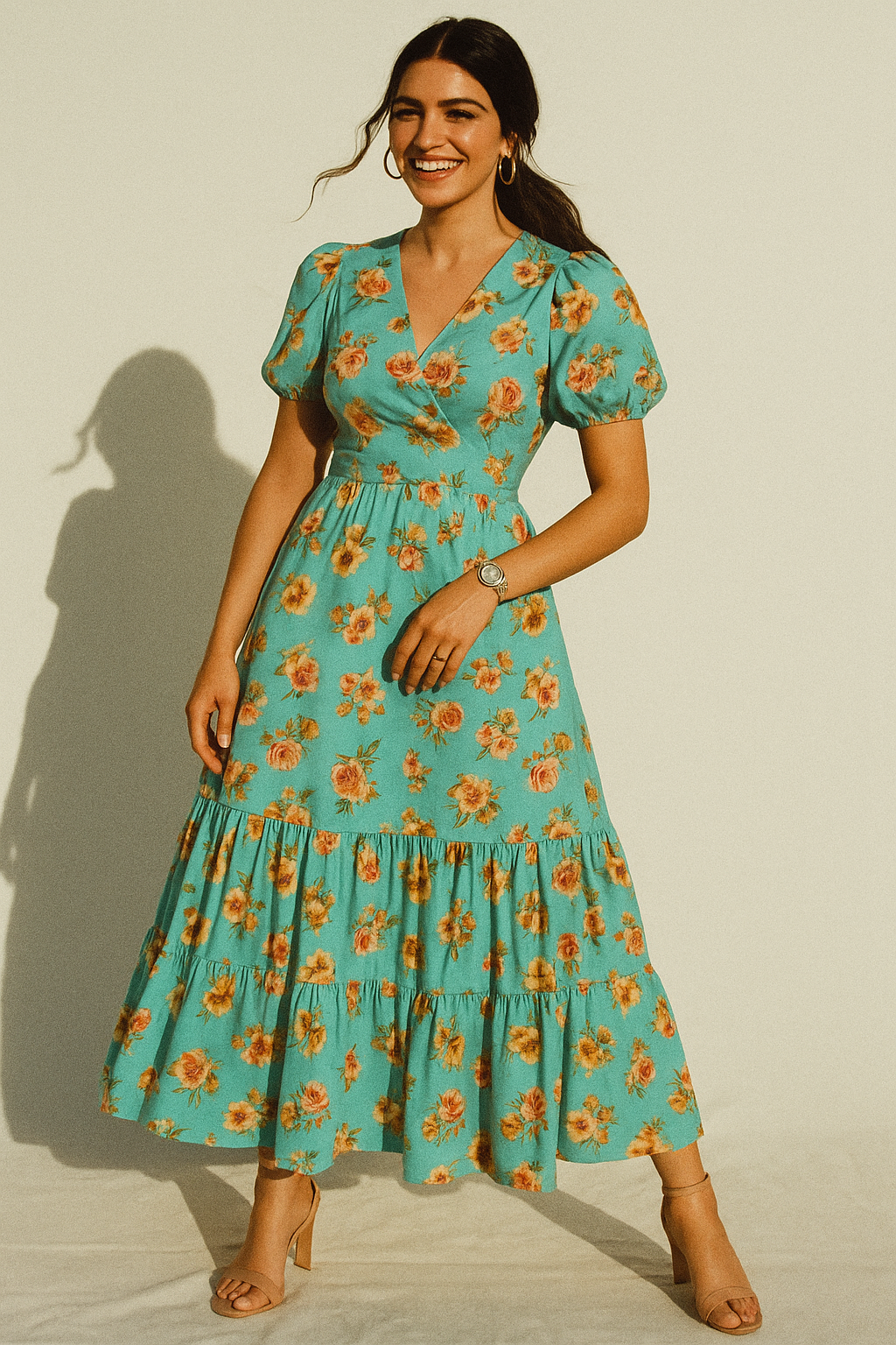 Lovely Periwinkle Flower With Blue Turquoise Digital Printed Fabric - Kora Silk