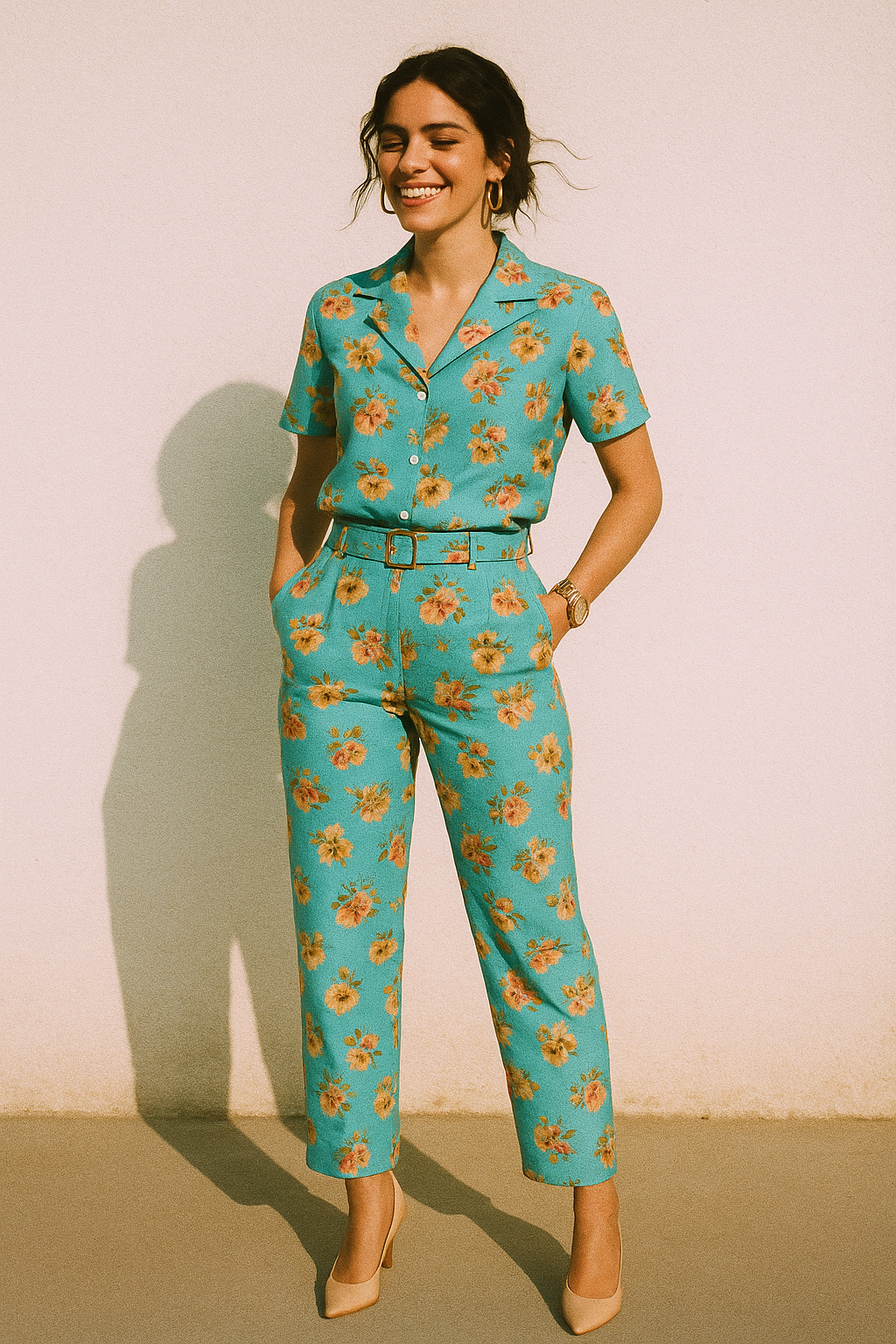 Lovely Periwinkle Flower With Blue Turquoise Digital Printed Fabric - Kora Silk