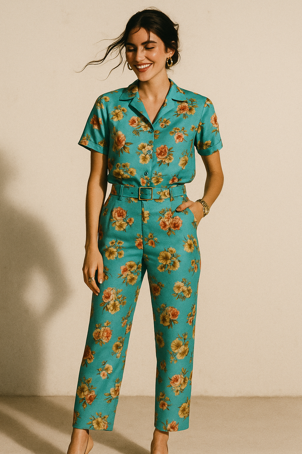 Lovely Periwinkle Flower With Blue Turquoise Digital Printed Fabric - Kora Silk