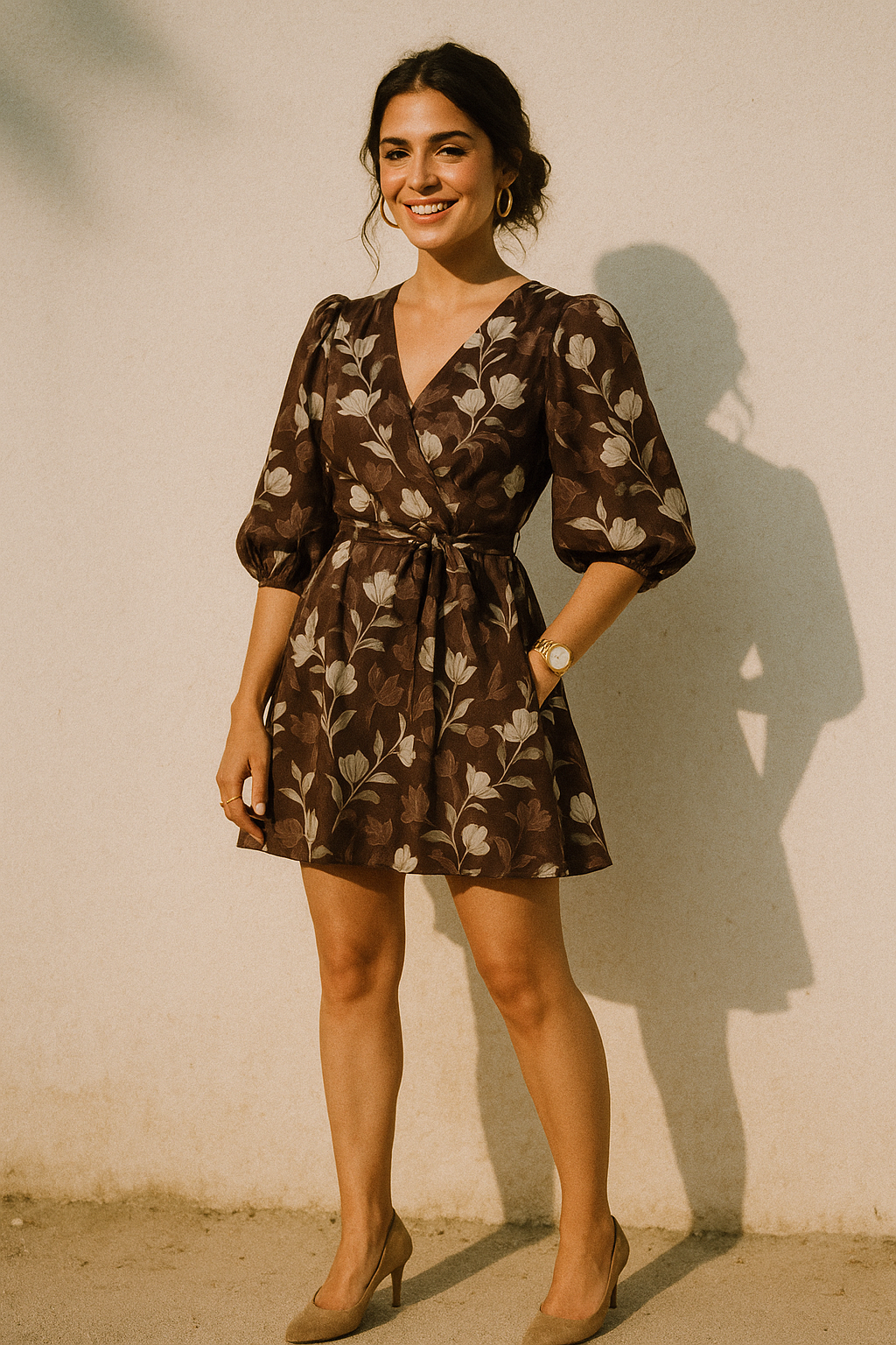 Watercolor Blooming Flower Brown Flower Digital Printed Fabric - Kora Silk