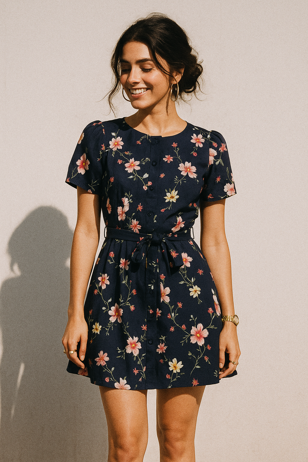 Tiny Colorfull Orchids Floral With Blue Background Digital Printed Fabric - Kora Silk