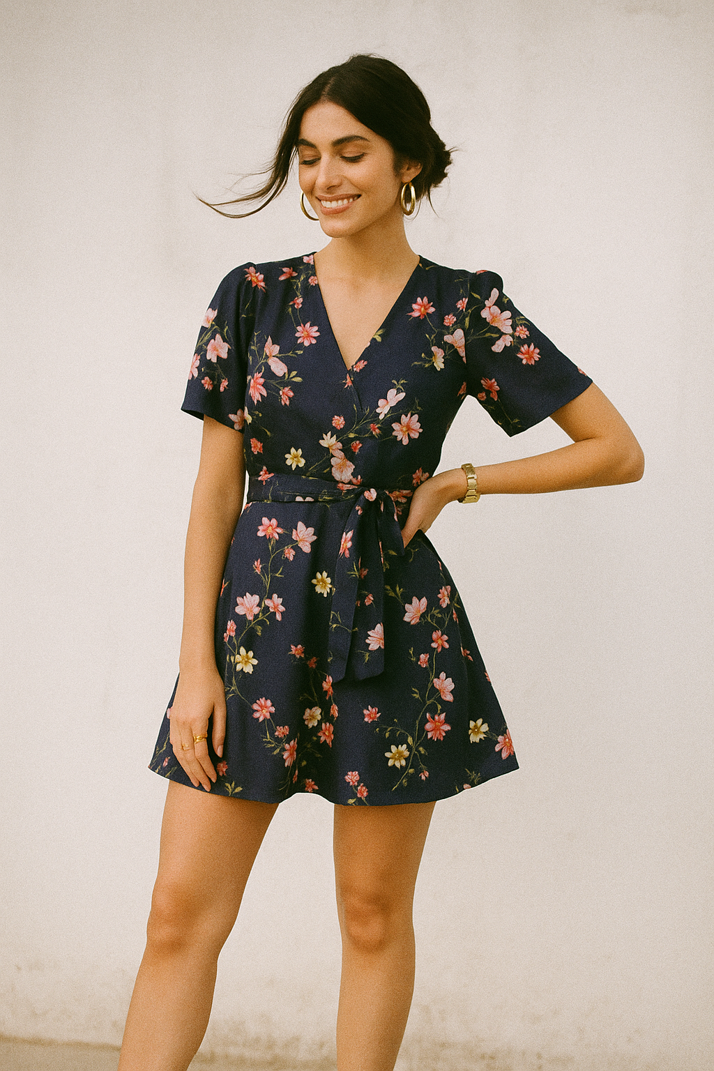 Tiny Colorfull Orchids Floral With Blue Background Digital Printed Fabric - Kora Silk