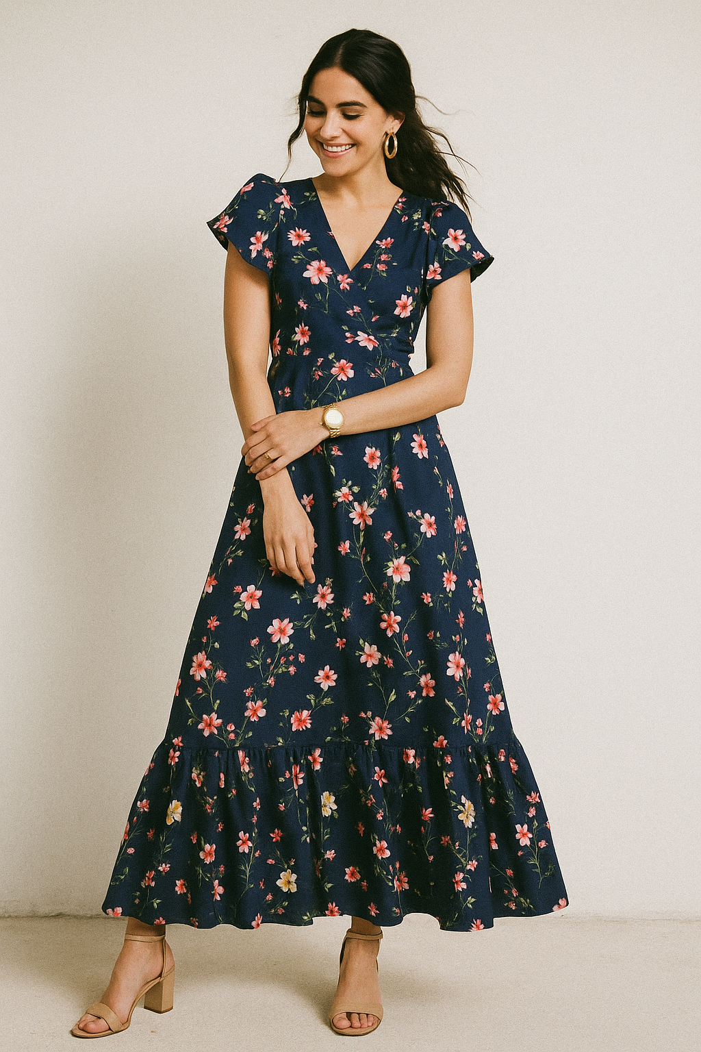 Tiny Colorfull Orchids Floral With Blue Background Digital Printed Fabric - Kora Silk