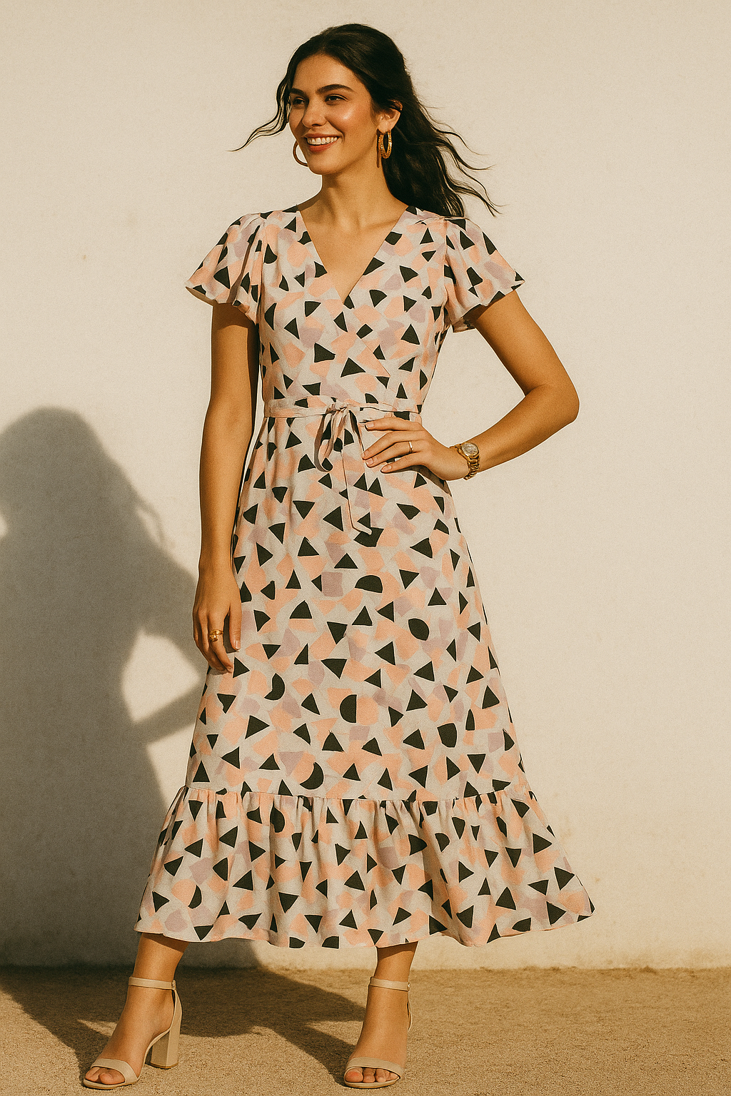 Colourful Geometric Shape Digital Printed Fabric - Kora Silk