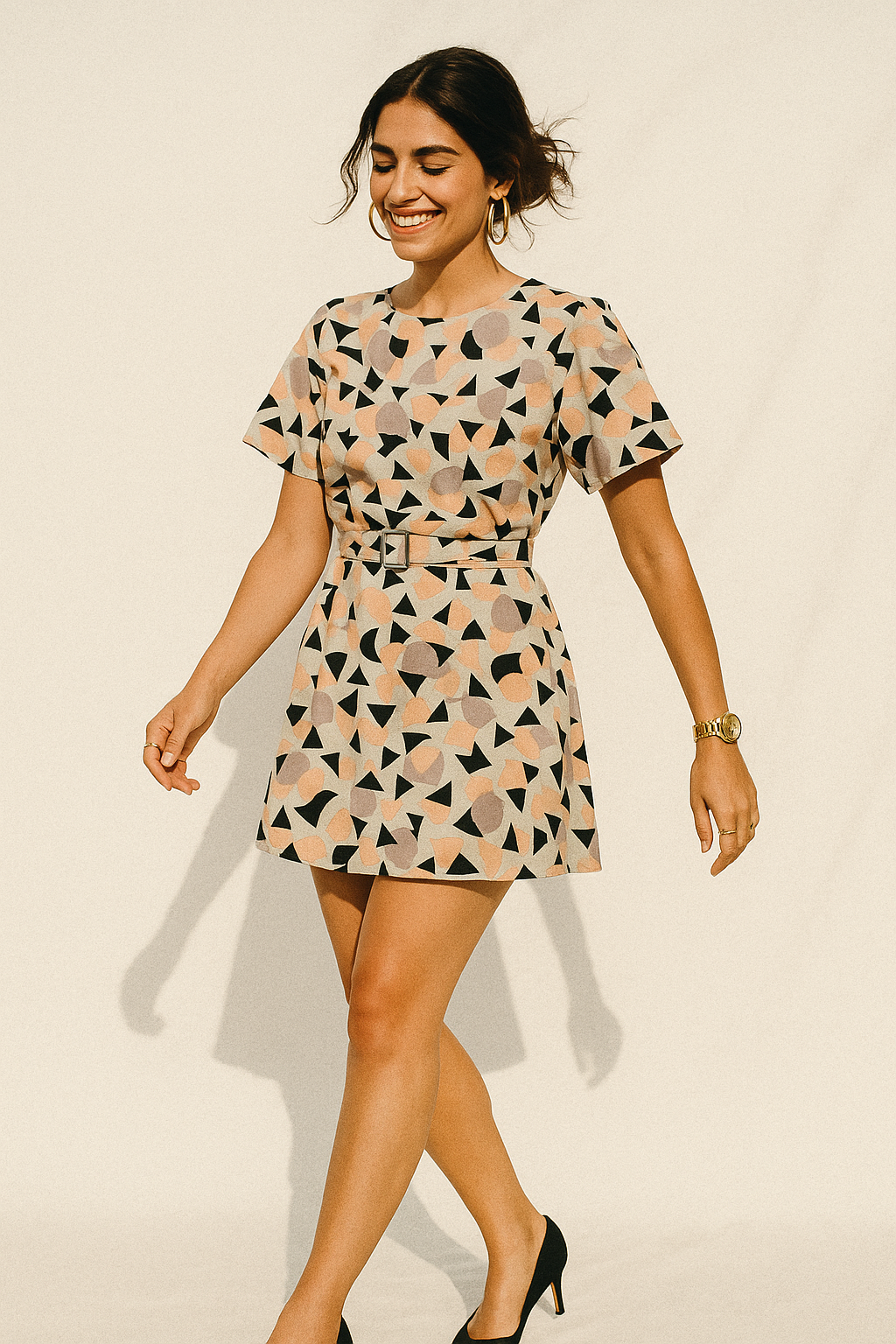 Colourful Geometric Shape Digital Printed Fabric - Kora Silk