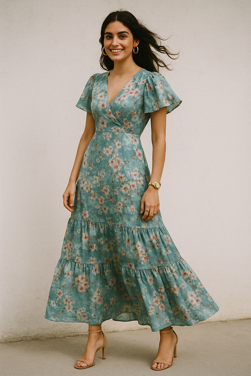 Periwinkle Floral Spring Flower Digital Printed Fabric - Kora Silk