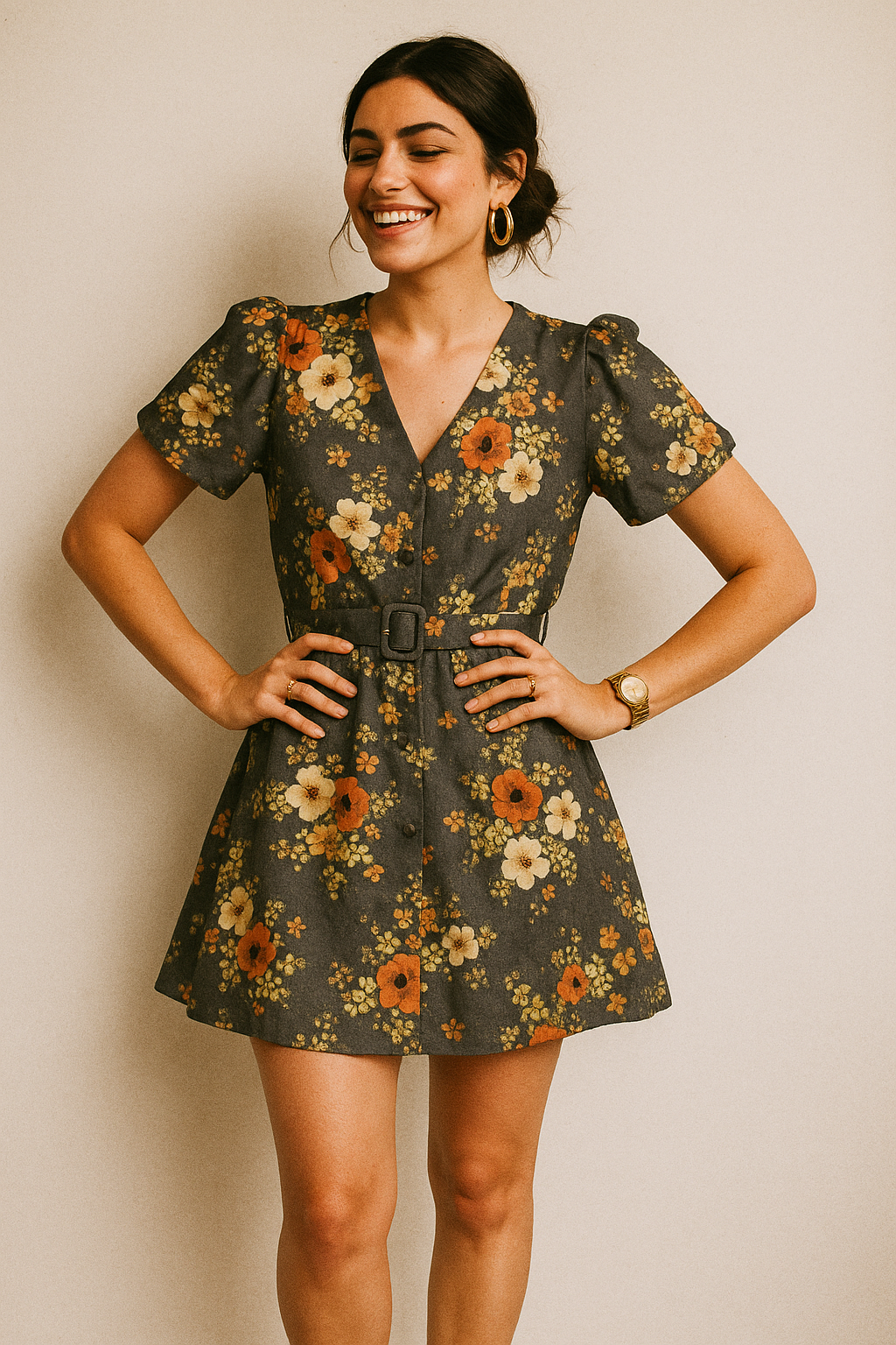 Multicolour Orchid Flower With Grey Background Digital Printed Fabric - Kora Silk