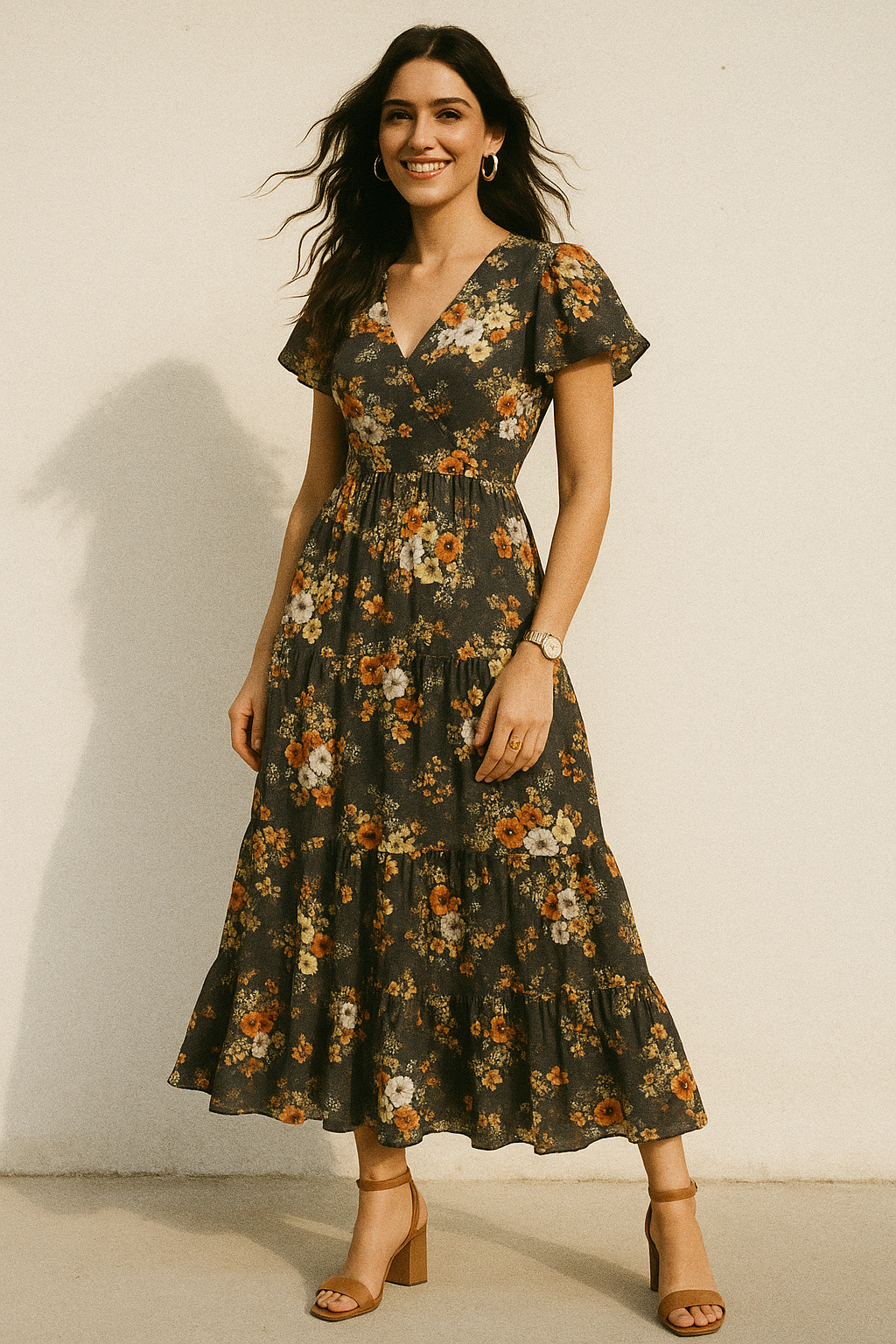 Multicolour Orchid Flower With Grey Background Digital Printed Fabric - Kora Silk