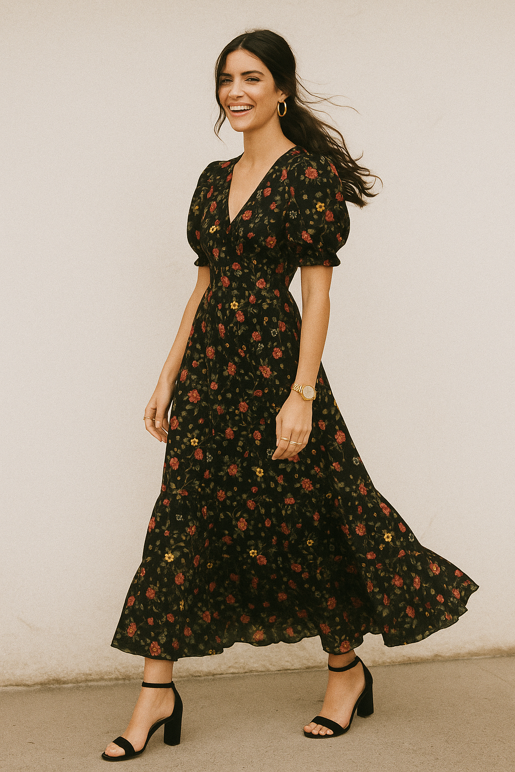 Beautiful Calico Flower With Branch Digital Printed Fabric - Kora Silk