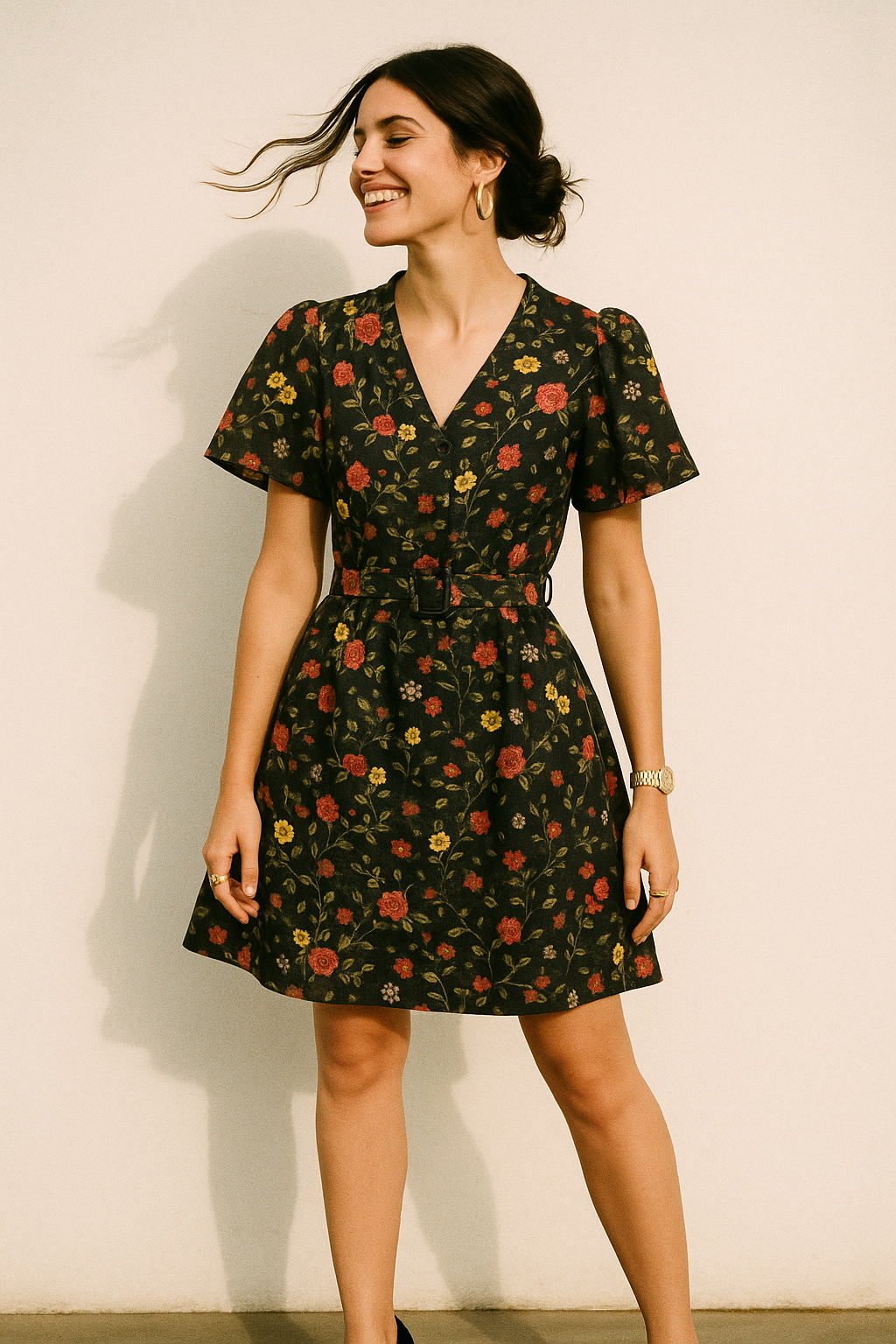 Beautiful Calico Flower With Branch Digital Printed Fabric - Kora Silk