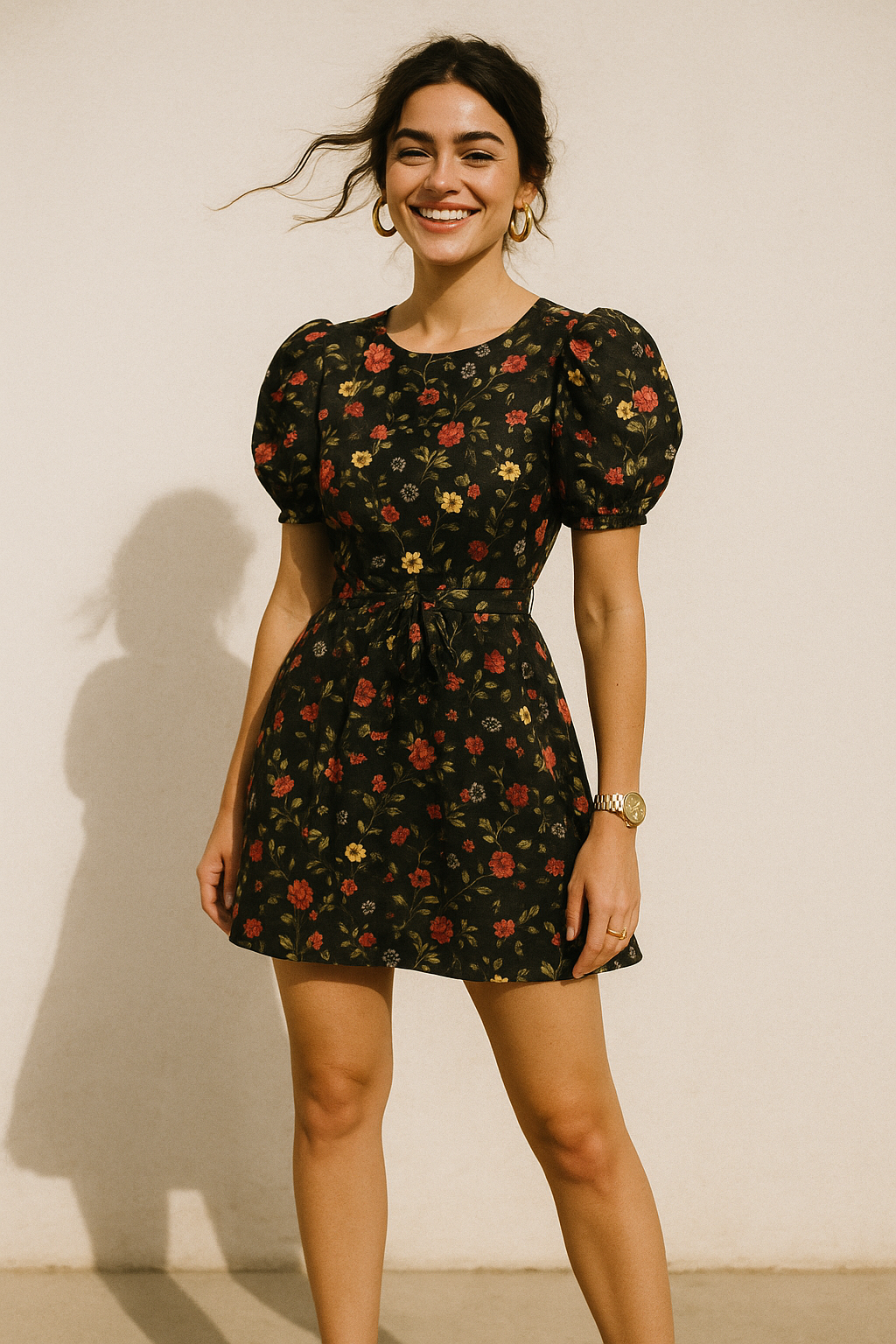 Beautiful Calico Flower With Branch Digital Printed Fabric - Kora Silk