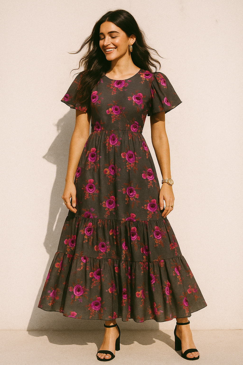 Lovely Peony With Wax Flower Digital Printed Fabric - Kora Silk