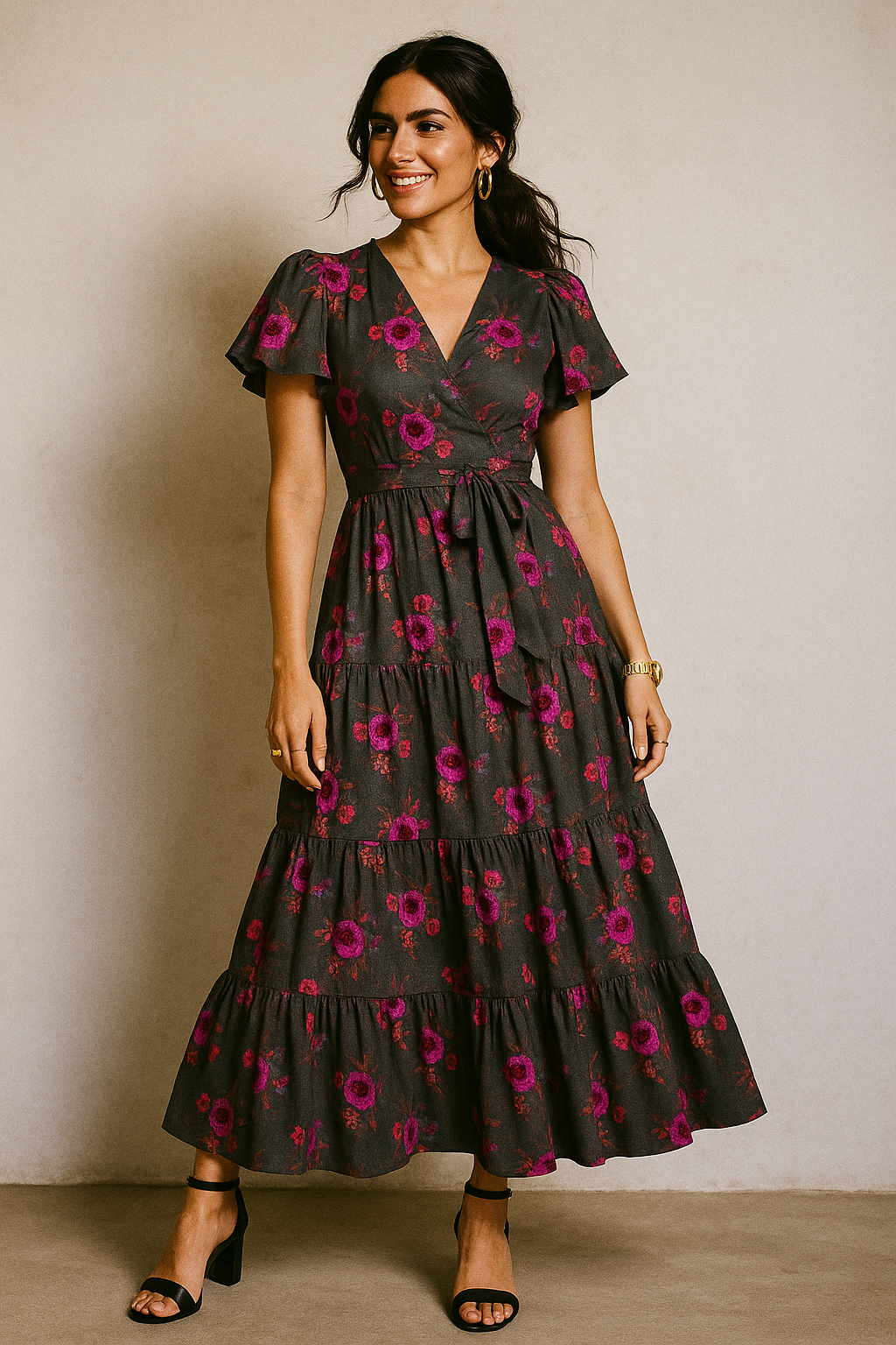 Lovely Peony With Wax Flower Digital Printed Fabric - Kora Silk