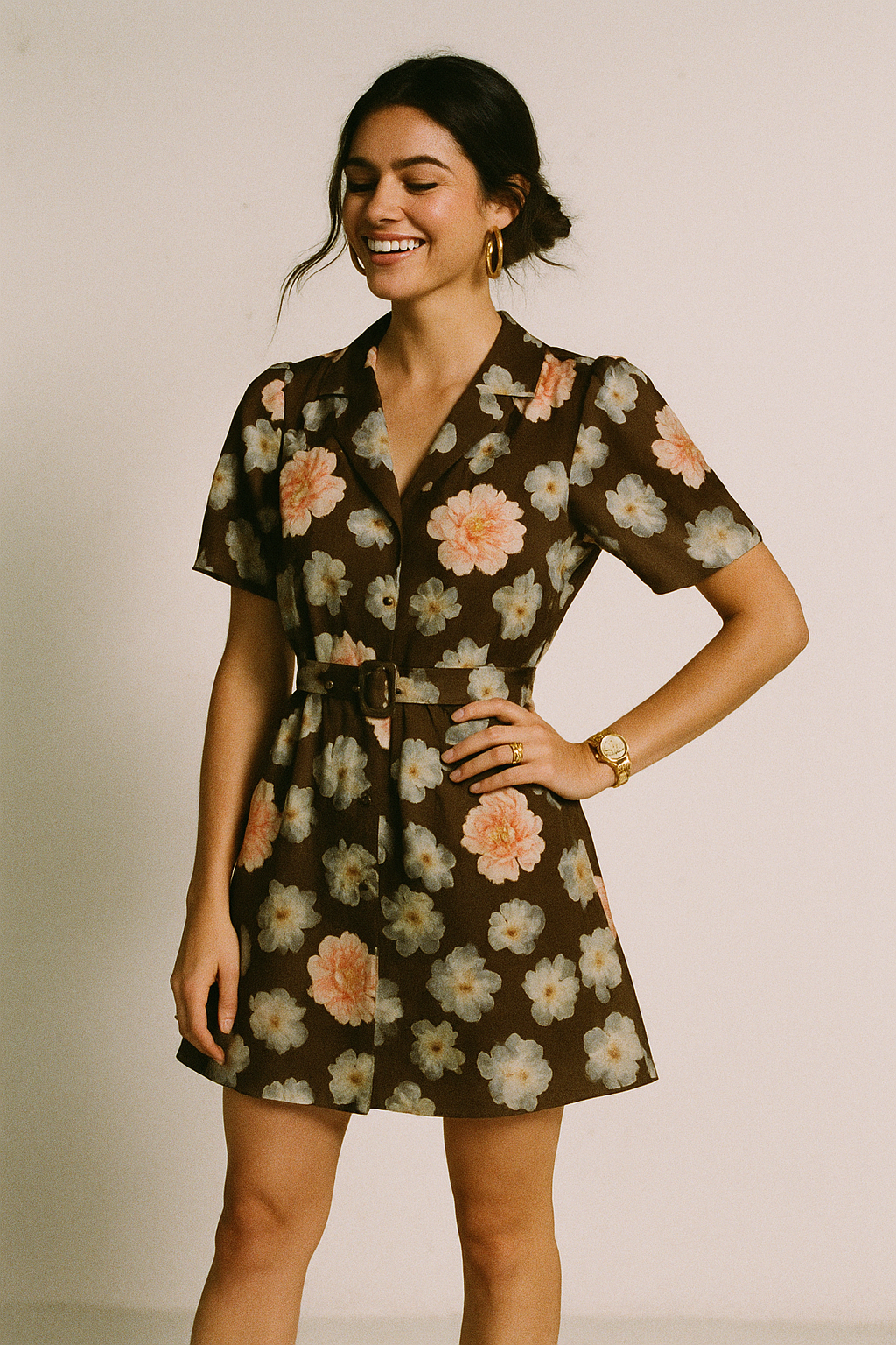 Blooming Orange Roses With Grey Digital Printed Fabric - Kora Silk