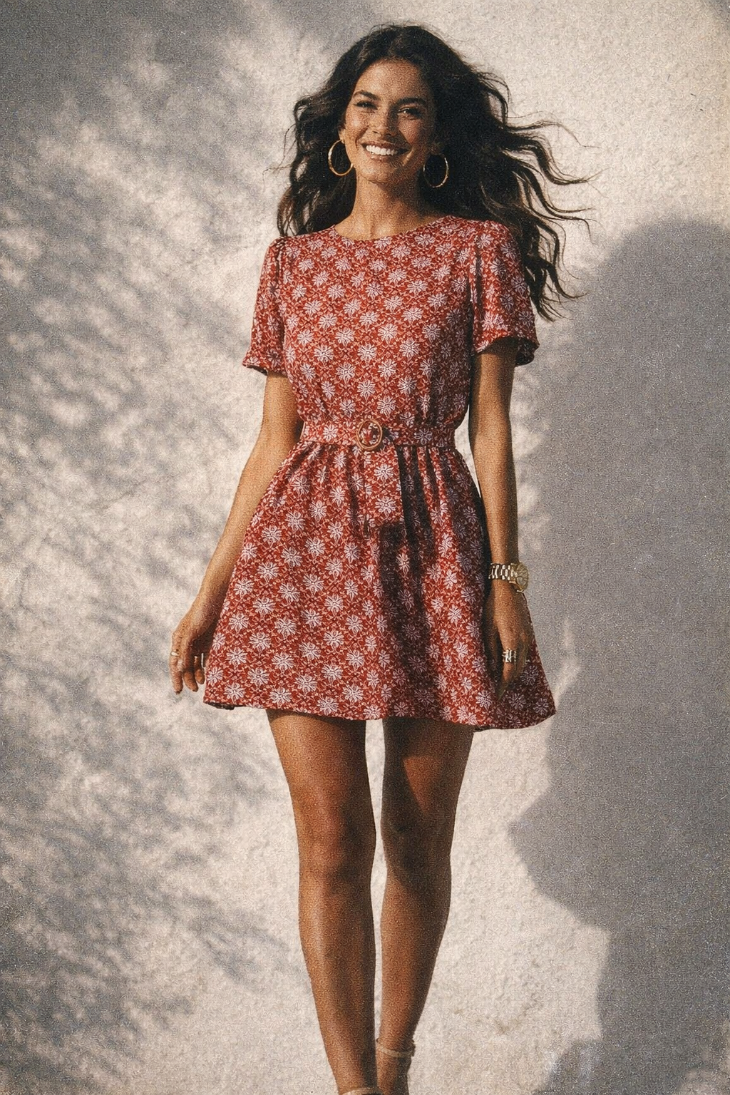 Red Ditsy Floral & Ethnic Motif Premium Rayon Fabric