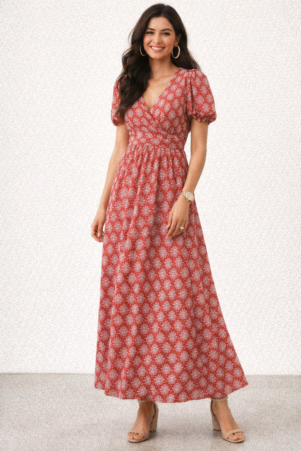 Red Ditsy Floral & Ethnic Motif Premium Rayon Fabric