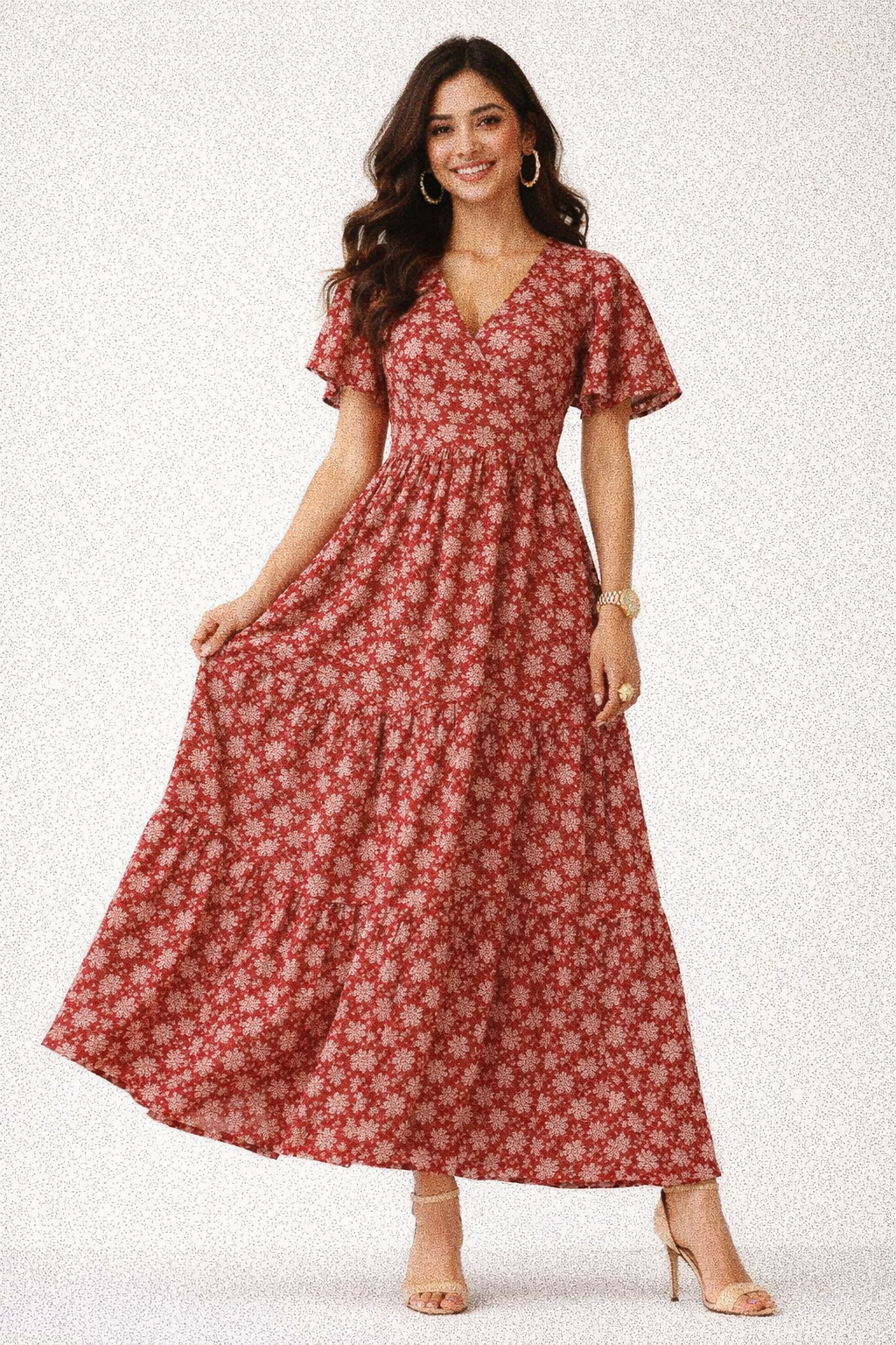 Red Ditsy Floral & Ethnic Motif Premium Rayon Fabric