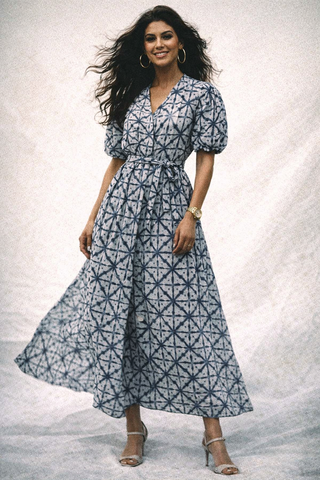 Teal Blue Geometric Tie & Dye Pattern Chanderi Fabric