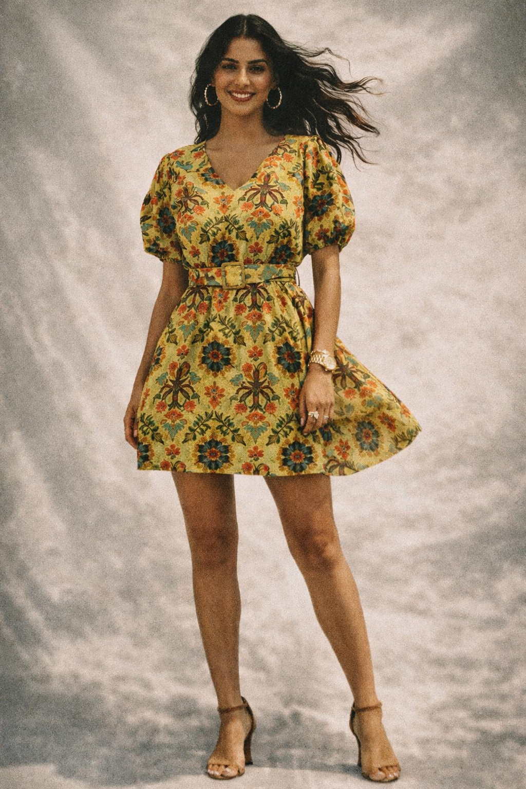 Yellow Damask Floral Patterned Viscose Rayon Fabric