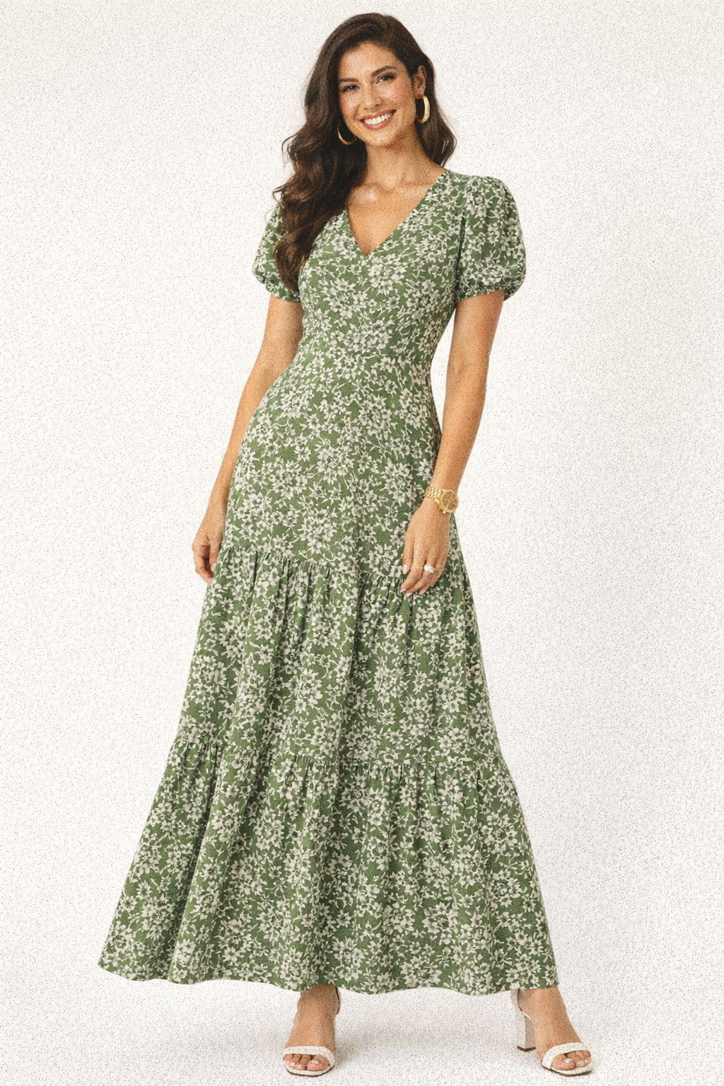 Delicate Floral Lace Print on Olive Green Muslin Fabric