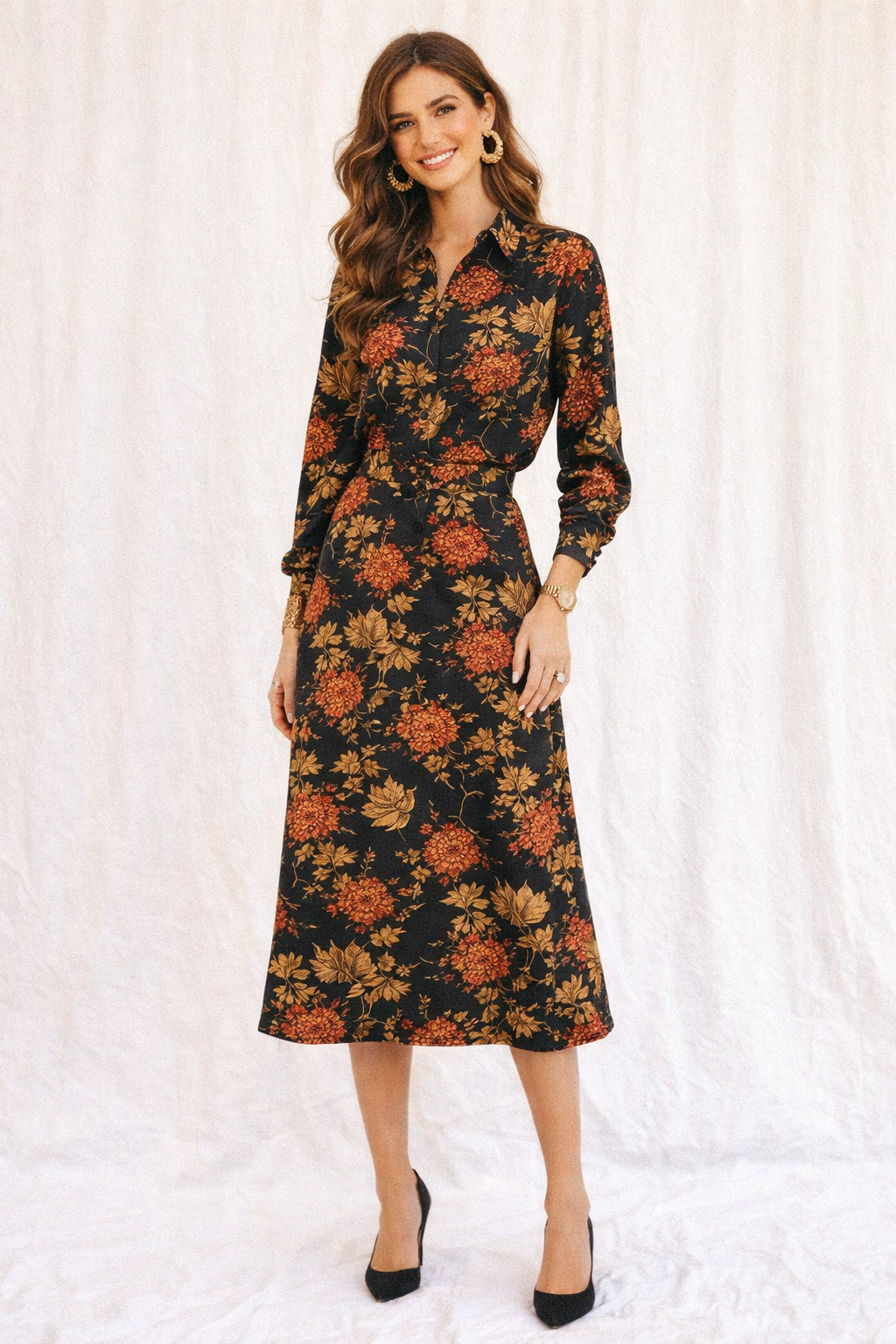 Japanese Chrysanthemum Floral Print Rayon Crepe Fabric