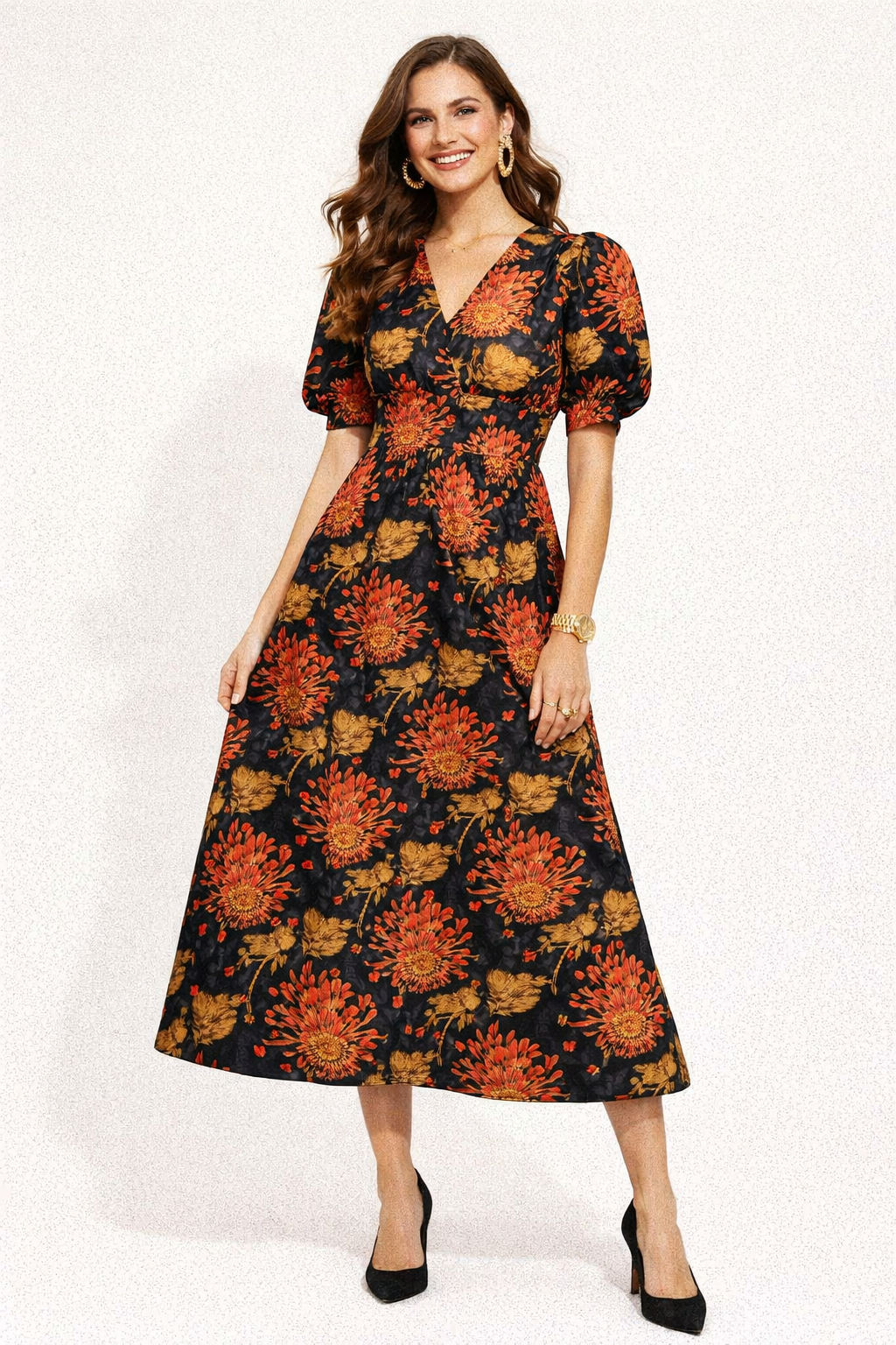 Japanese Chrysanthemum Floral Print Rayon Crepe Fabric