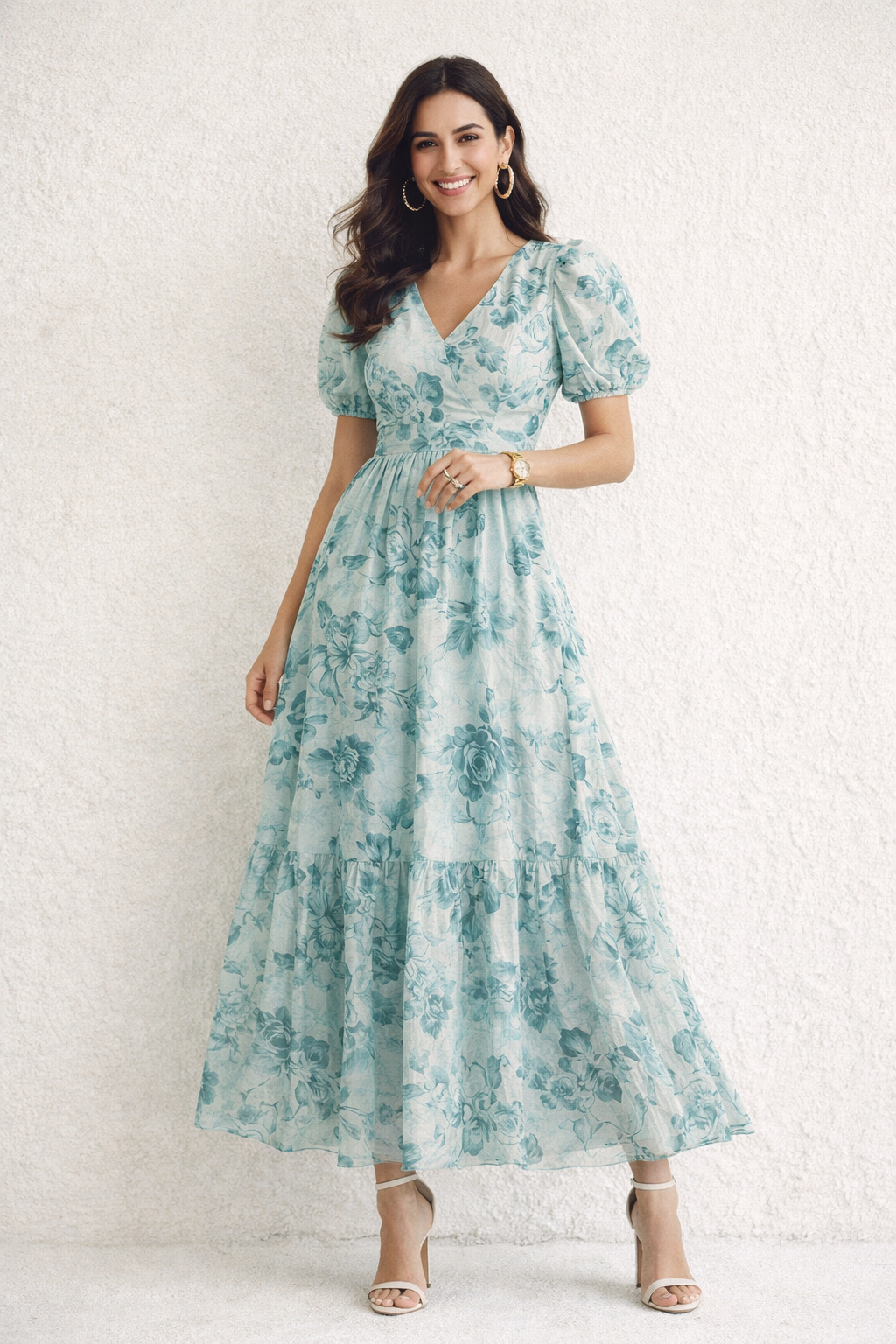 Serene Sea Green Floral Sketch Printed Muslin Fabric