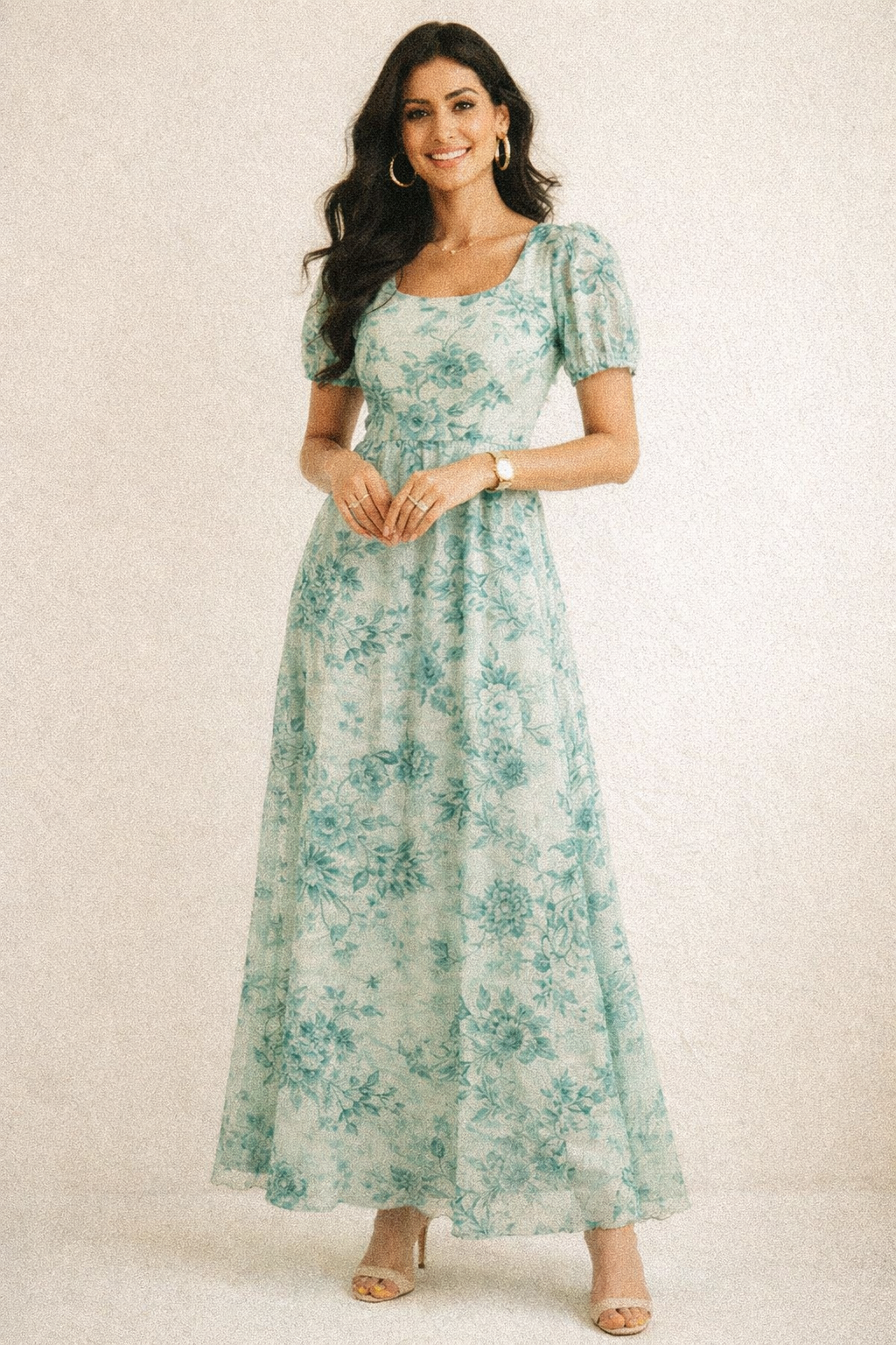 Serene Sea Green Floral Sketch Printed Muslin Fabric