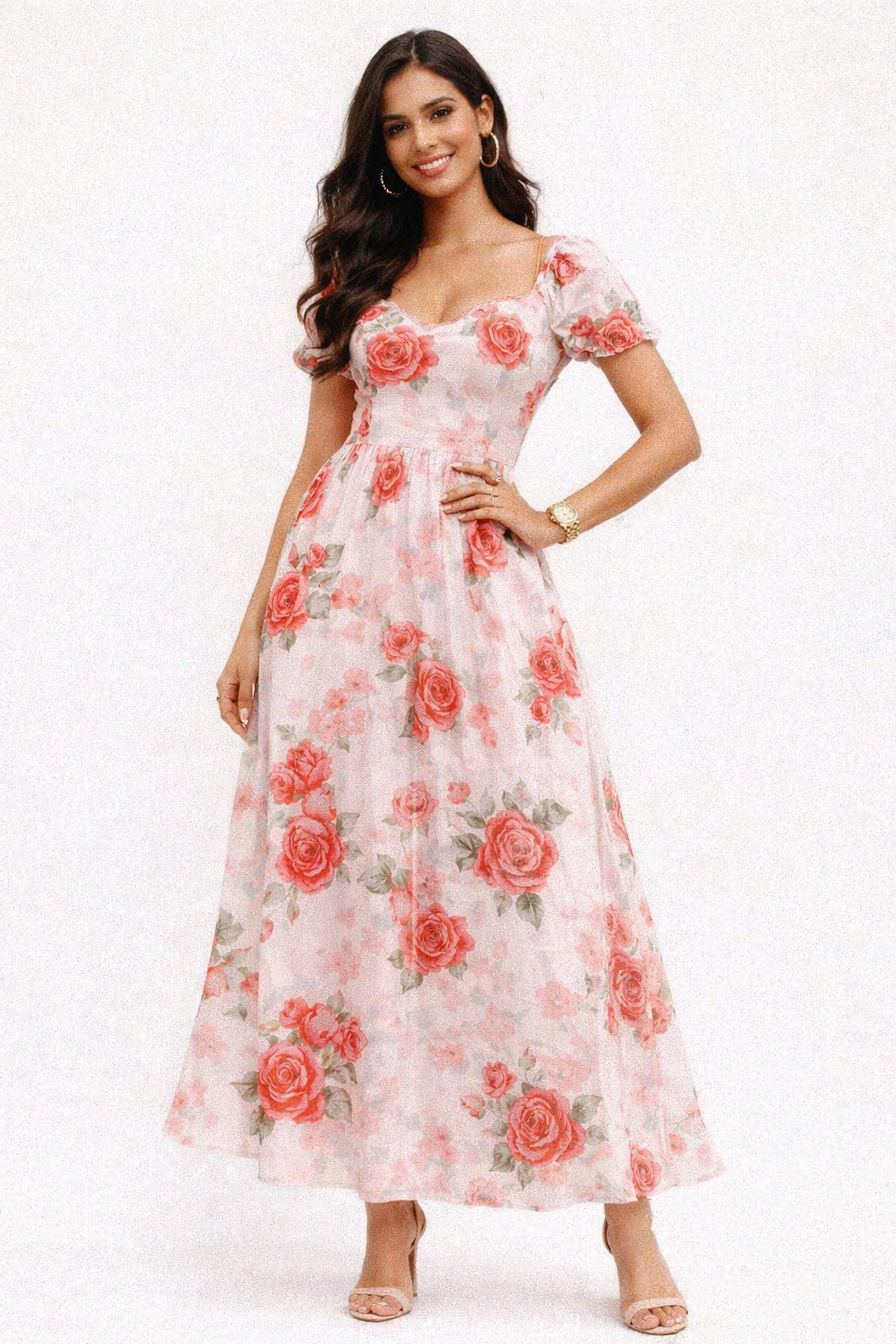 Watercolour Red Rose Floral Print Premium Muslin Fabric