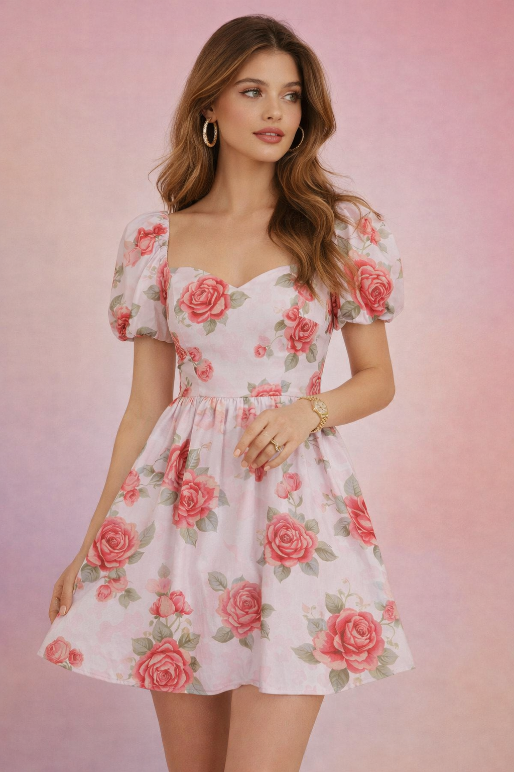 Watercolour Red Rose Floral Print Premium Muslin Fabric