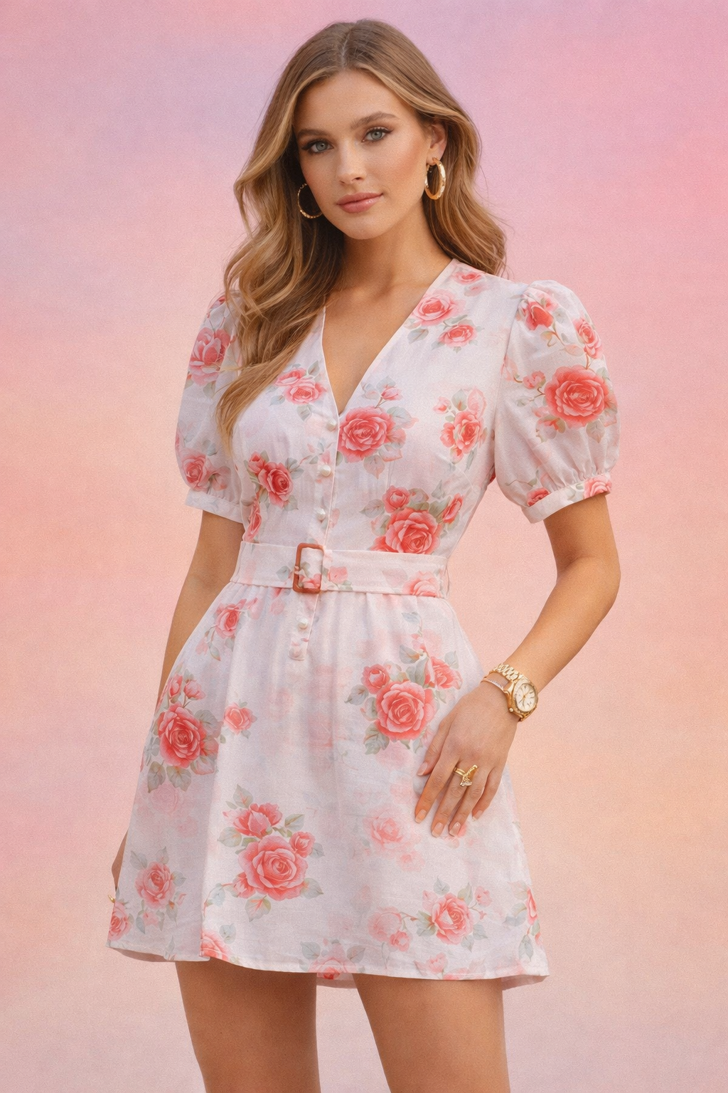 Watercolour Red Rose Floral Print Premium Muslin Fabric