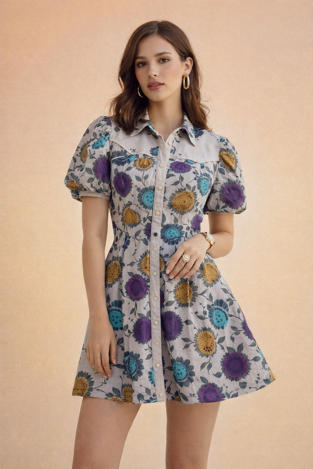 Chanderi Fabric with Colourful Stylised Floral Print