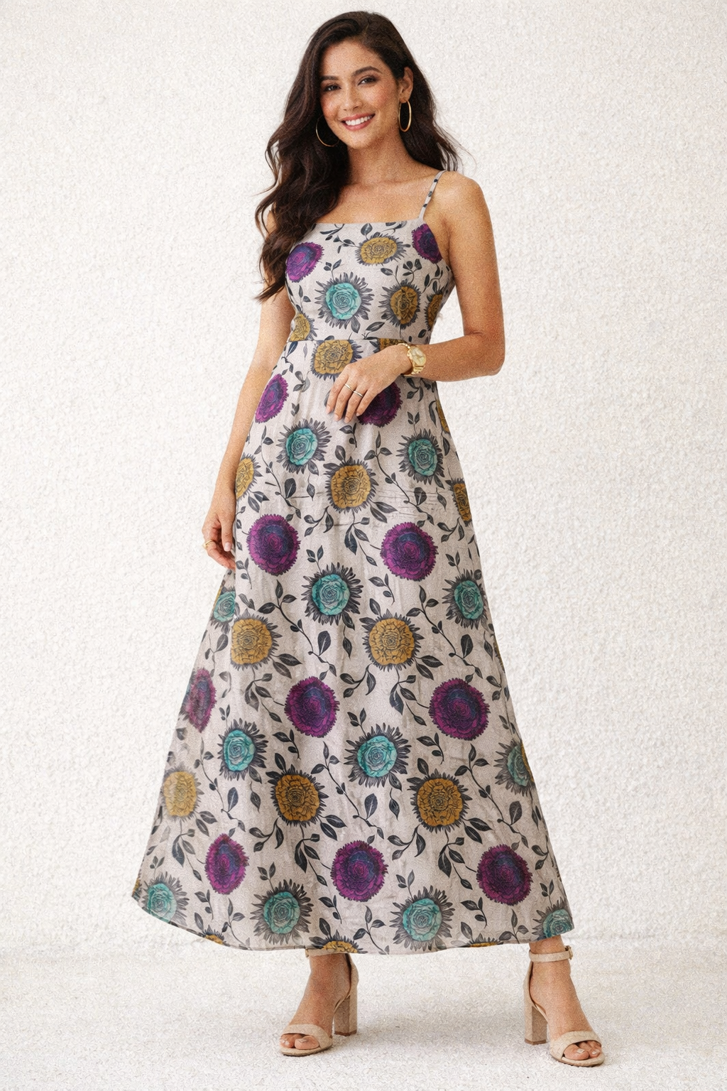 Chanderi Fabric with Colourful Stylised Floral Print