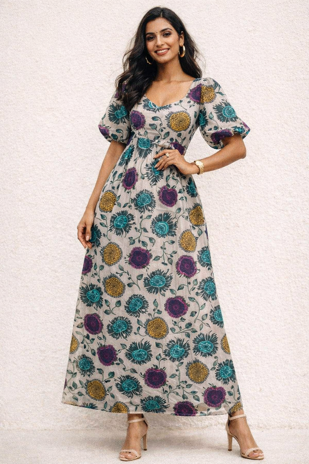 Chanderi Fabric with Colourful Stylised Floral Print