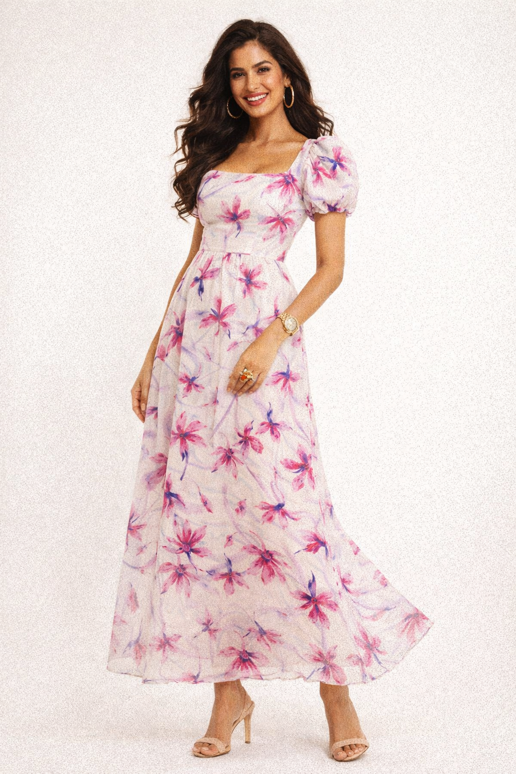 Fuchsia & Violet Watercolour Floral Printed Rayon Fabric