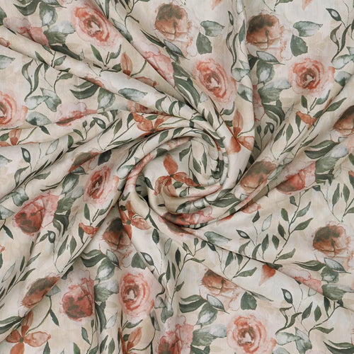 Beige Floral Linen Satin Fabric – 202a2363copy