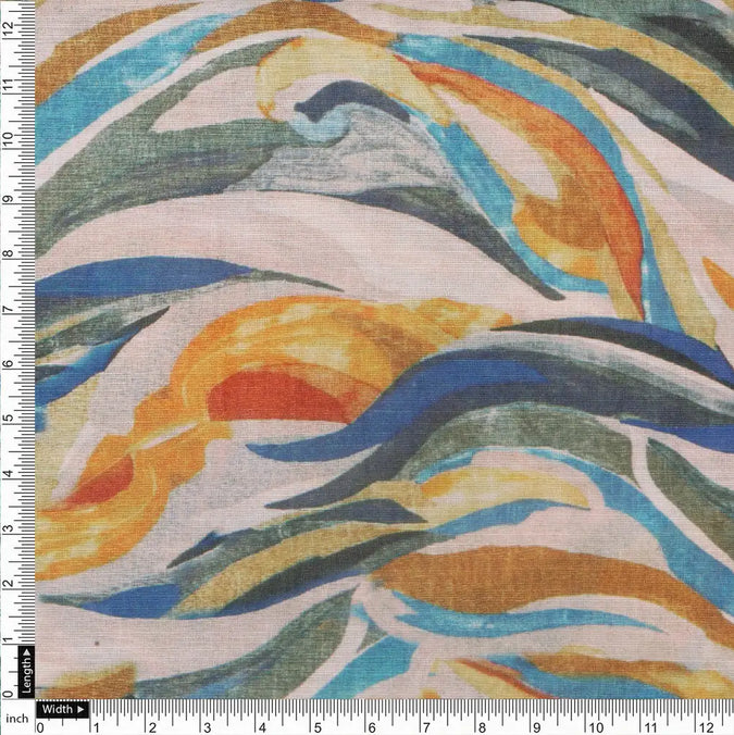 Abstract Print Linen Satin Fabric | FAB VOGUE Studio