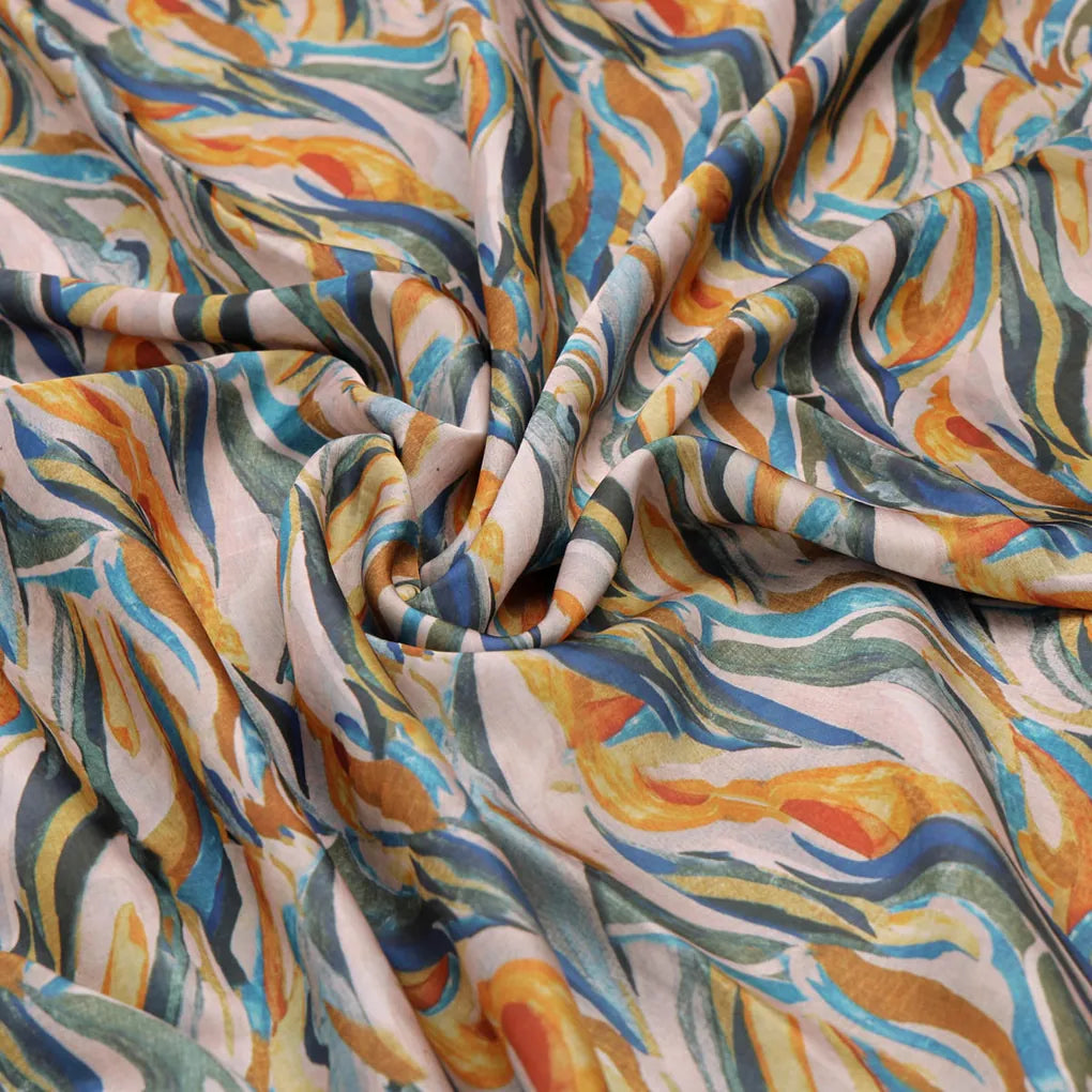 Abstract Print Linen Satin Fabric | FAB VOGUE Studio