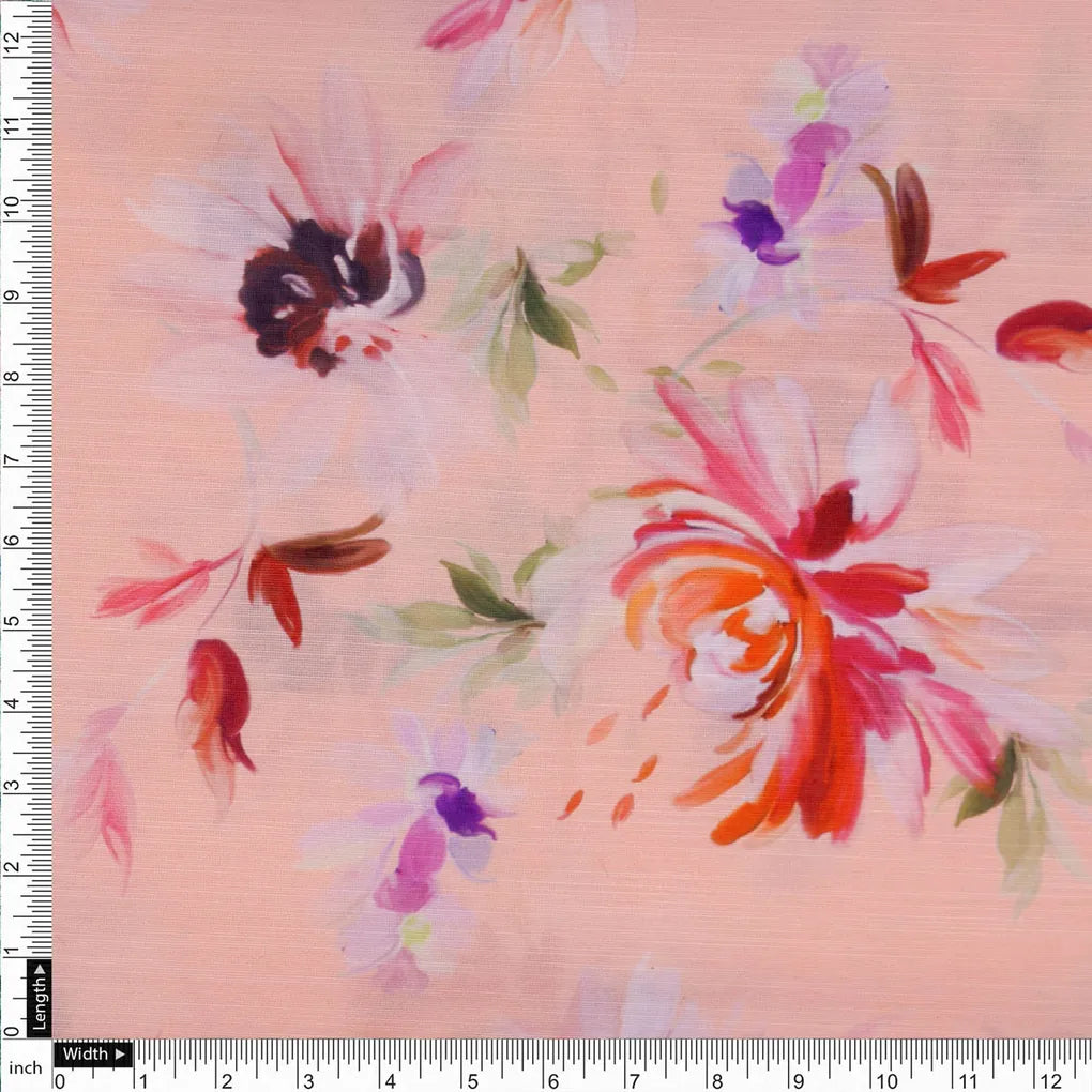 Peach Floral Linen Satin Fabric – 202a2410 copy