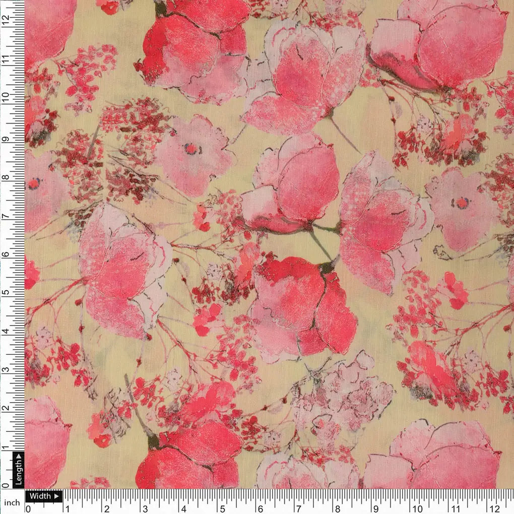 Pink Floral Polyester Linen Satin Fabric for Dresses & Decor – 202a2465copy