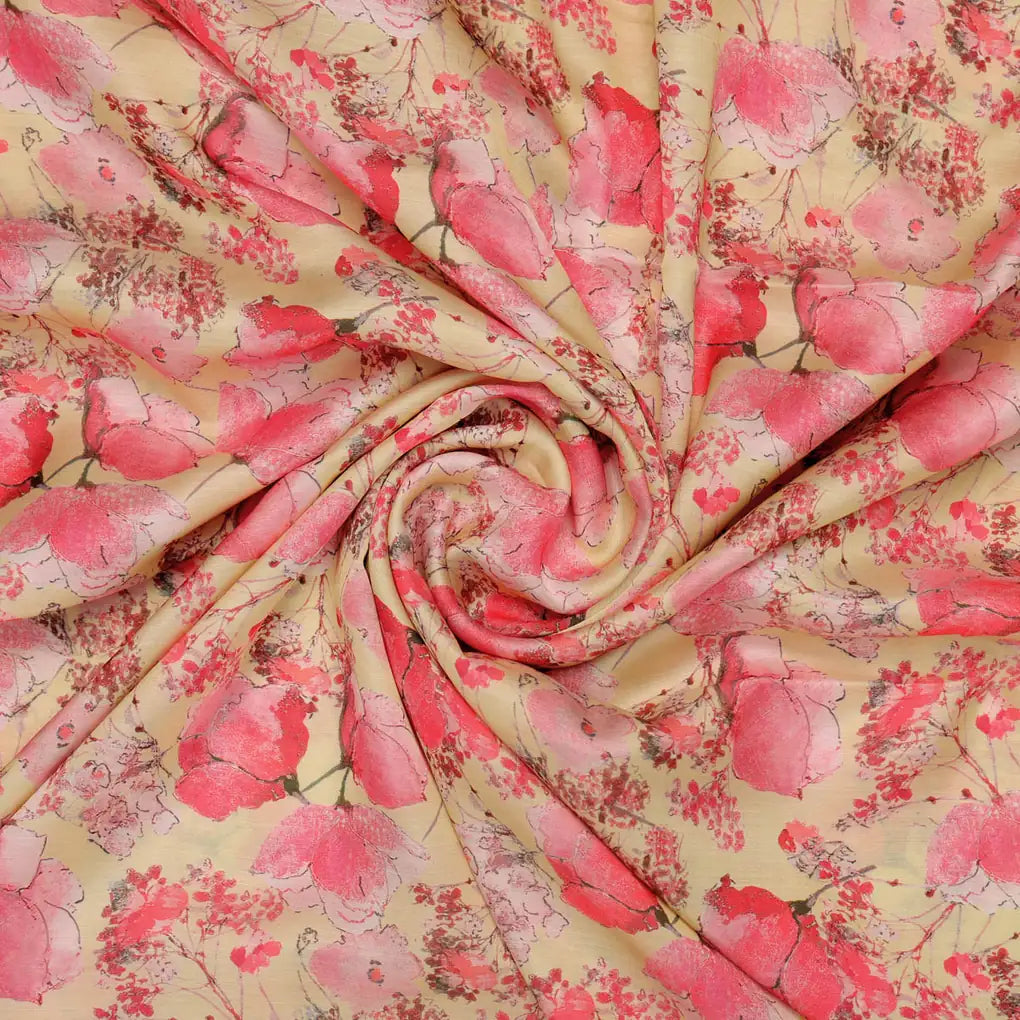 Pink Floral Polyester Linen Satin Fabric for Dresses & Decor – 202a2466copy