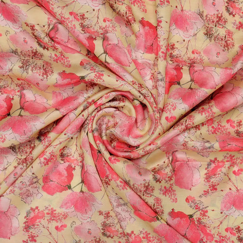 Pink Floral Polyester Linen Satin Fabric for Dresses & Decor – 202a2466copy
