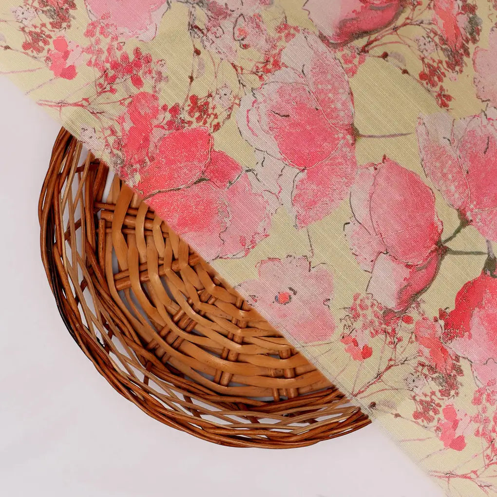Pink Floral Polyester Linen Satin Fabric for Dresses & Decor – 202a2468copy