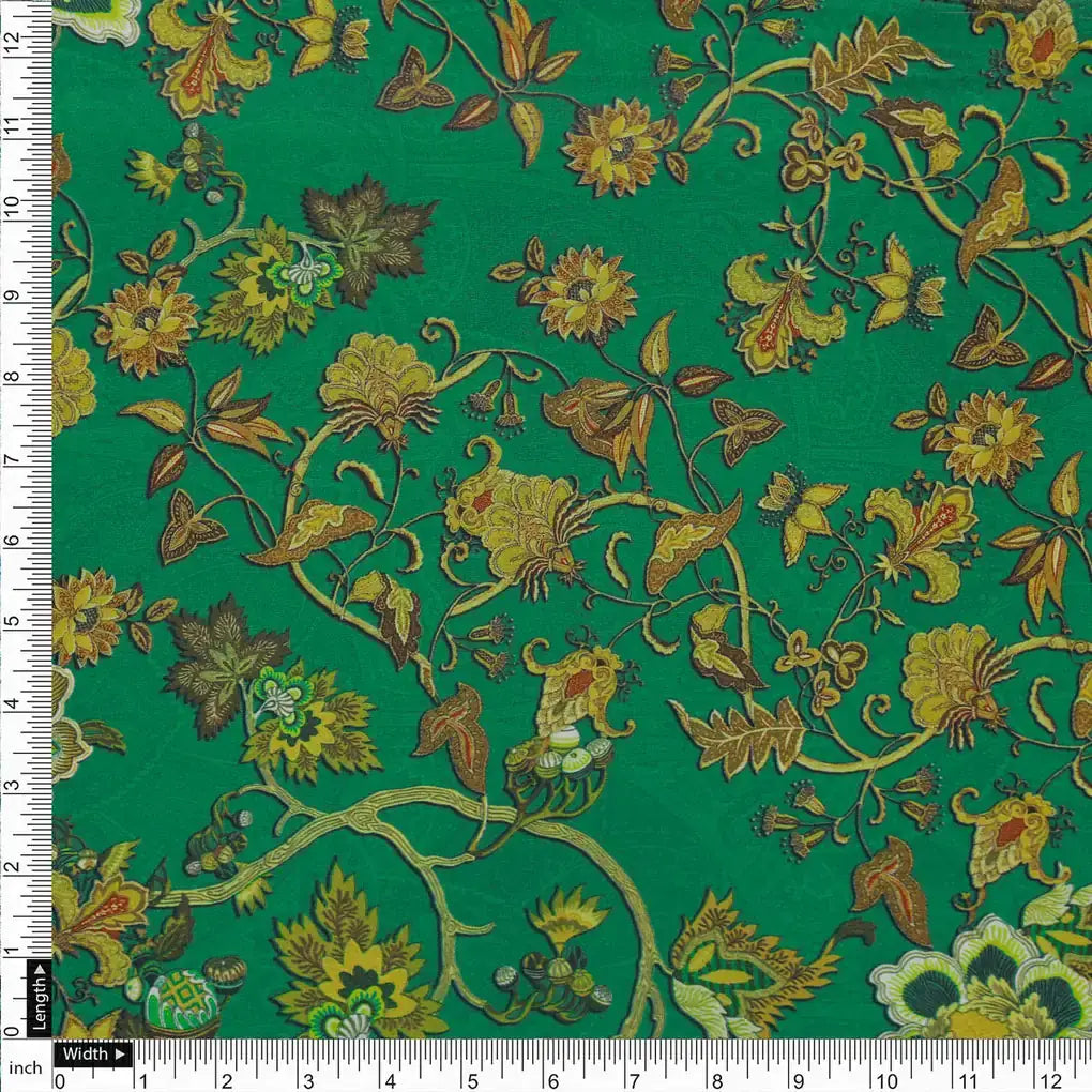 Green Floral French Crepe Fabric – 202a2574copy