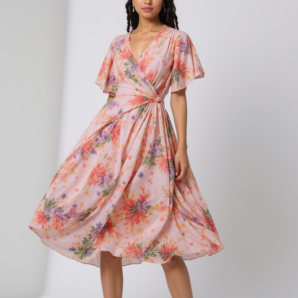 Brown Floral Pure Muslin Printed Fabric Material