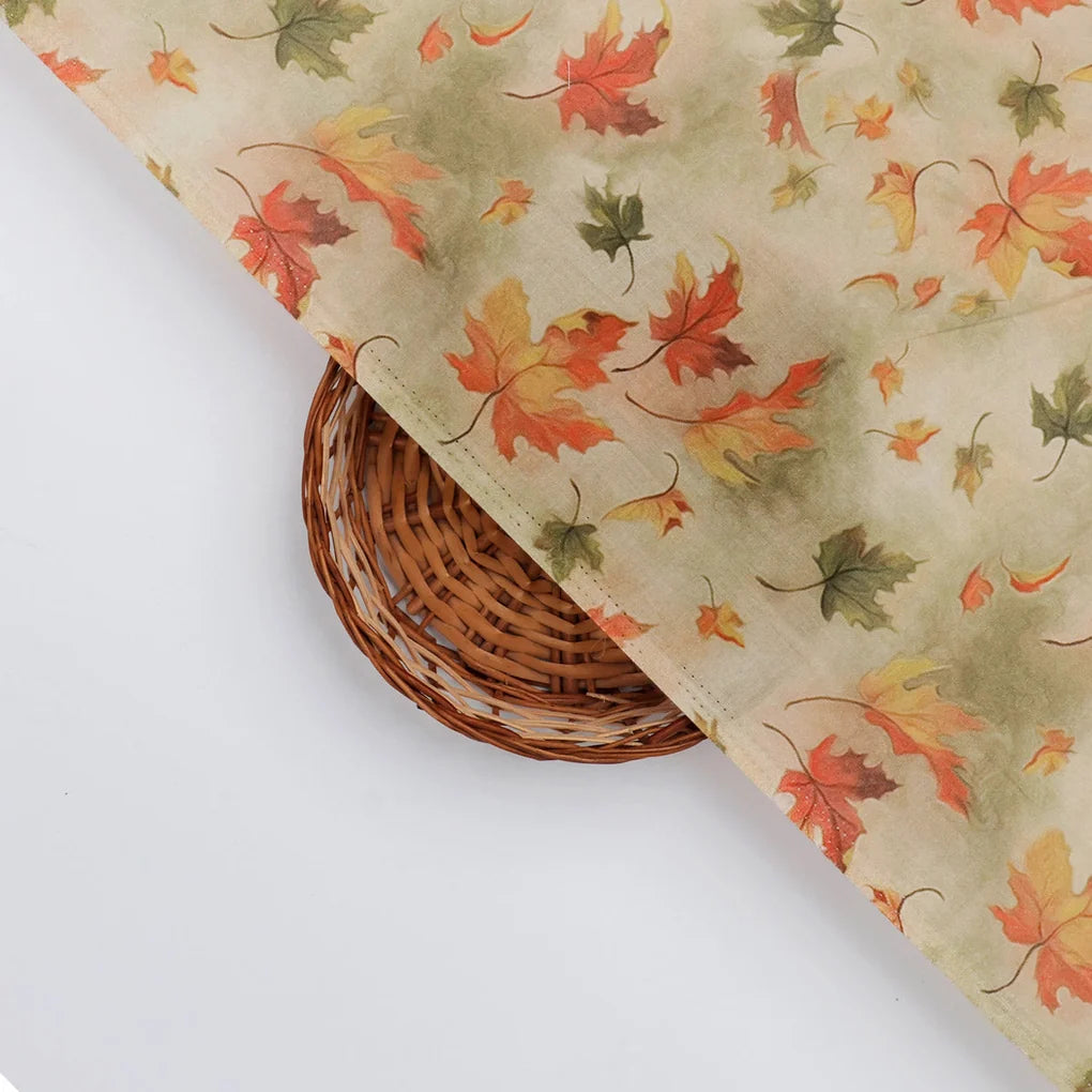 Canadian Maple Green With Orange Leaf Digital Printed Fabric - Pure Cotton – 2 1