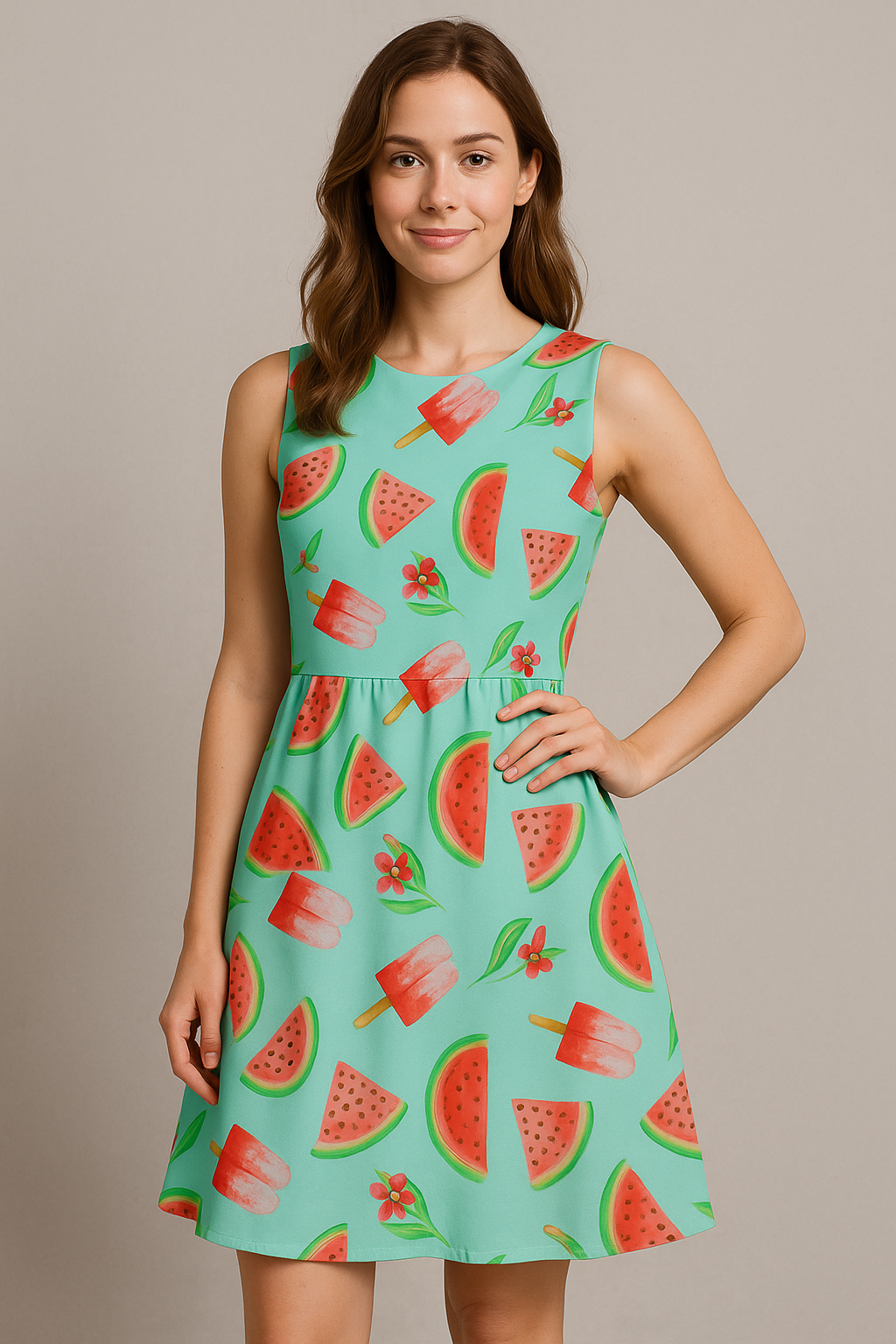 Watermelon and Popsicle Printed Satin Fabric