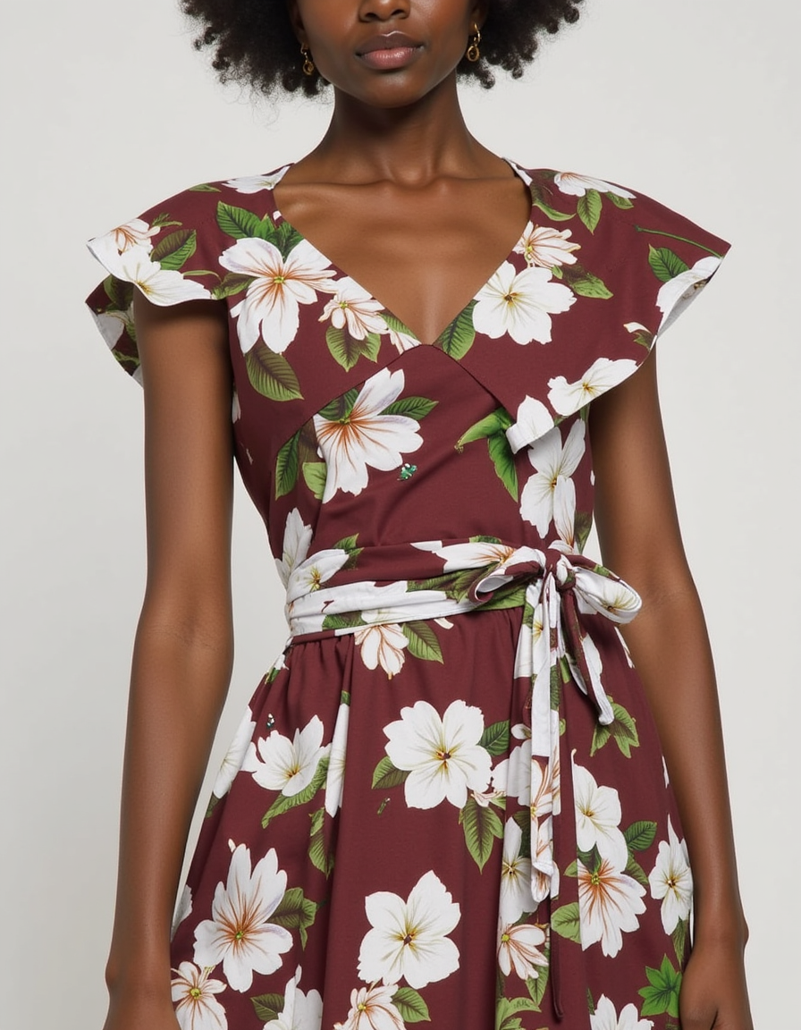 Floral Digital Printed Fabric in Brown - FAB VOGUE Studio